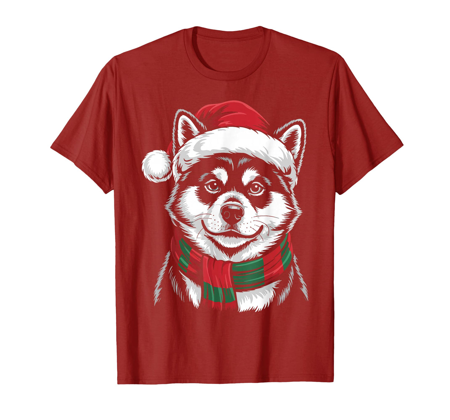 Akita Inu Dog Xmas Santa Hat Scarf Christmas Costume T-Shirt
