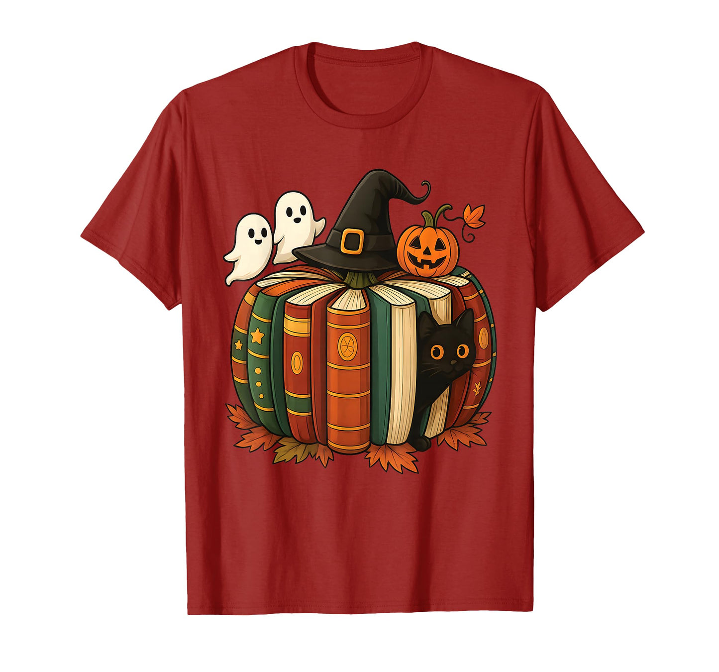 Fall Book Pumpkin Reading Witch Hat Halloween Teacher T-Shirt