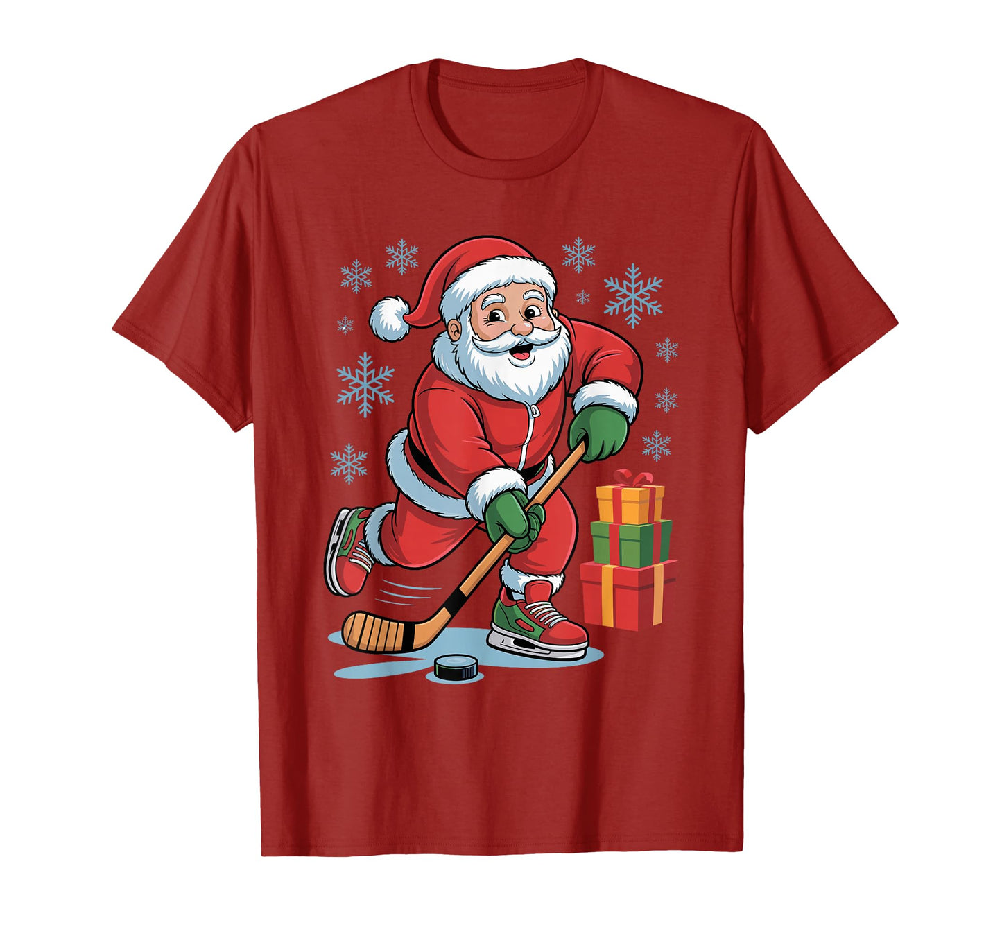 Santa Playing Hockey Funny Holiday Christmas Xmas Pajama T-Shirt