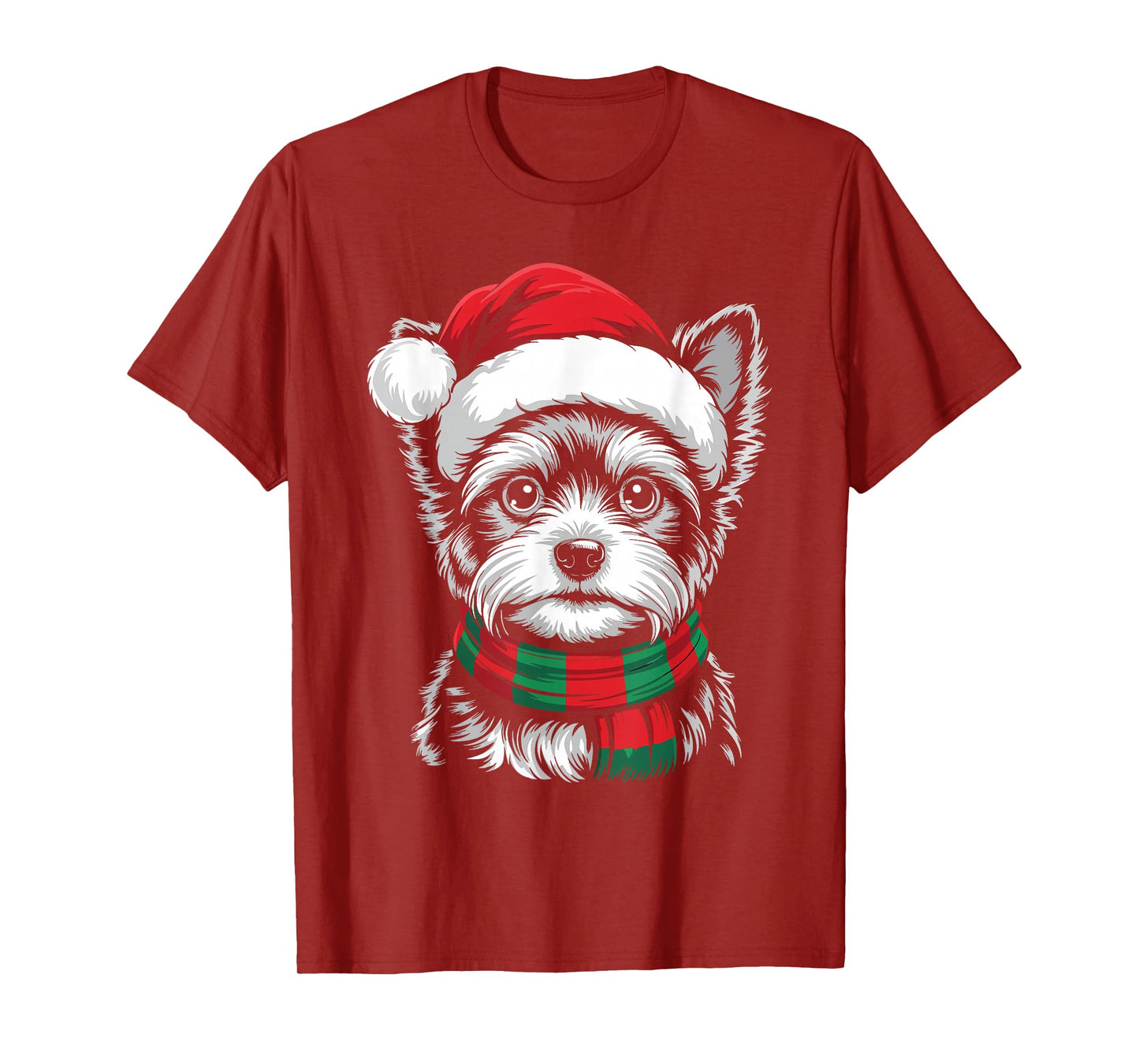 Yorkie Dog Xmas Santa Hat Scarf Christmas Costume T-Shirt
