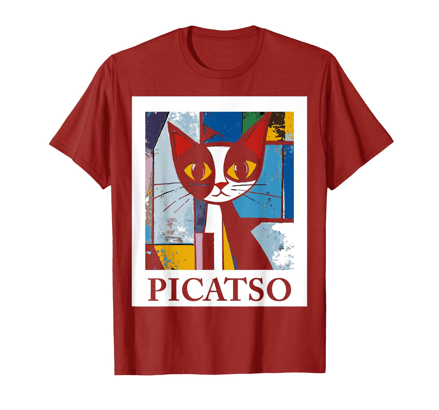 PICATSO Funny Cat vintage cubism-style Kitten T-Shirt for Men Women Girls Kids