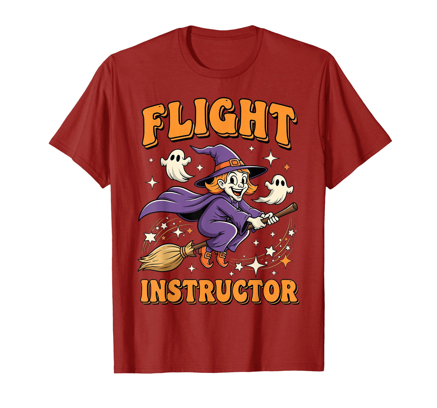 Flight Instructor Witch Riding Broomstick Funny Halloween T-Shirt