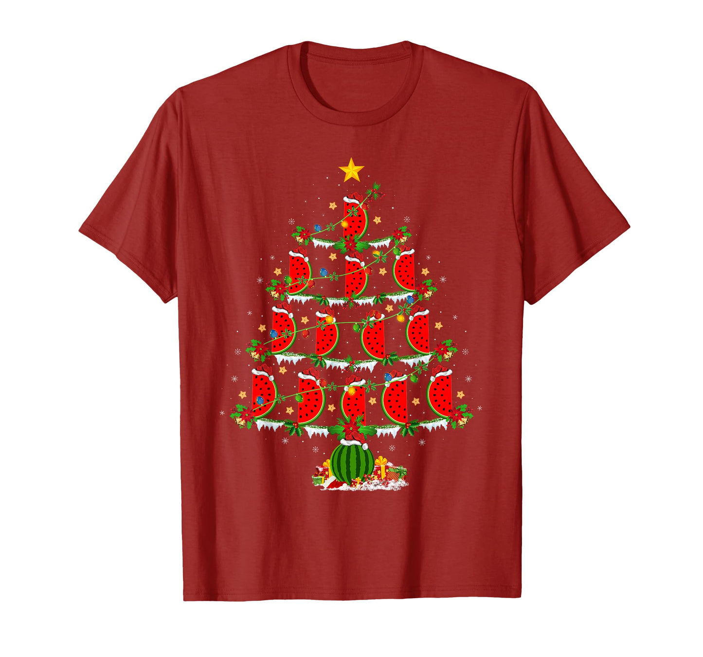 Watermelon Christmas Tree Lights Funny Watermelon Xmas T-Shirt