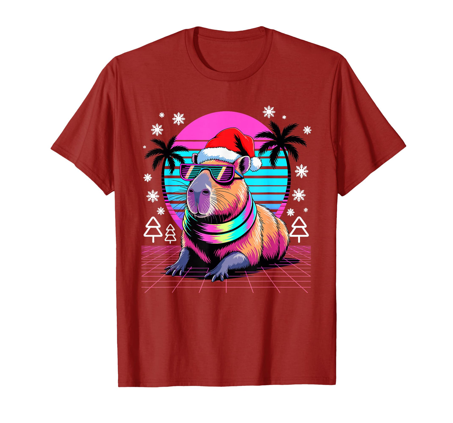 Christmas Synthwave Capybara Sunglasses Capybaras T-Shirt