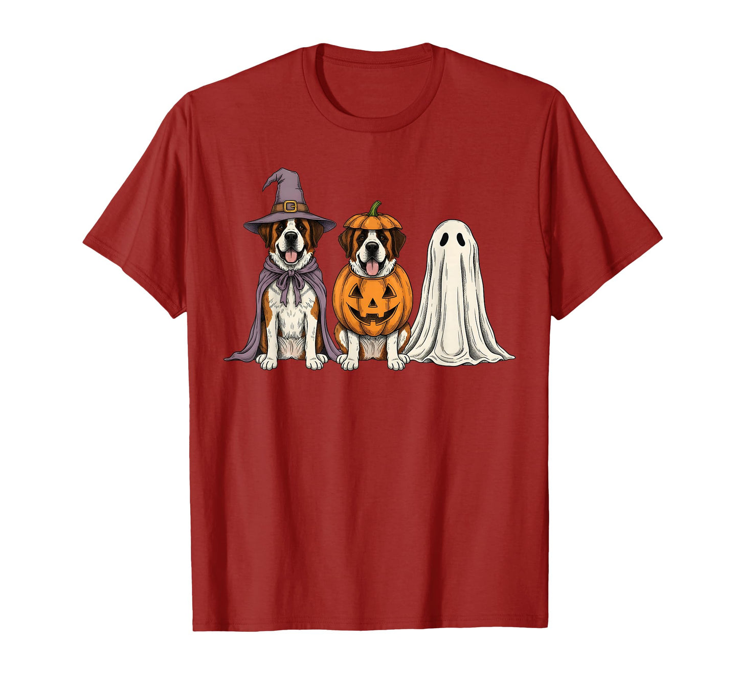Spooky Ghost Saint Bernard Pumpkin Halloween Dog Lover T-Shirt