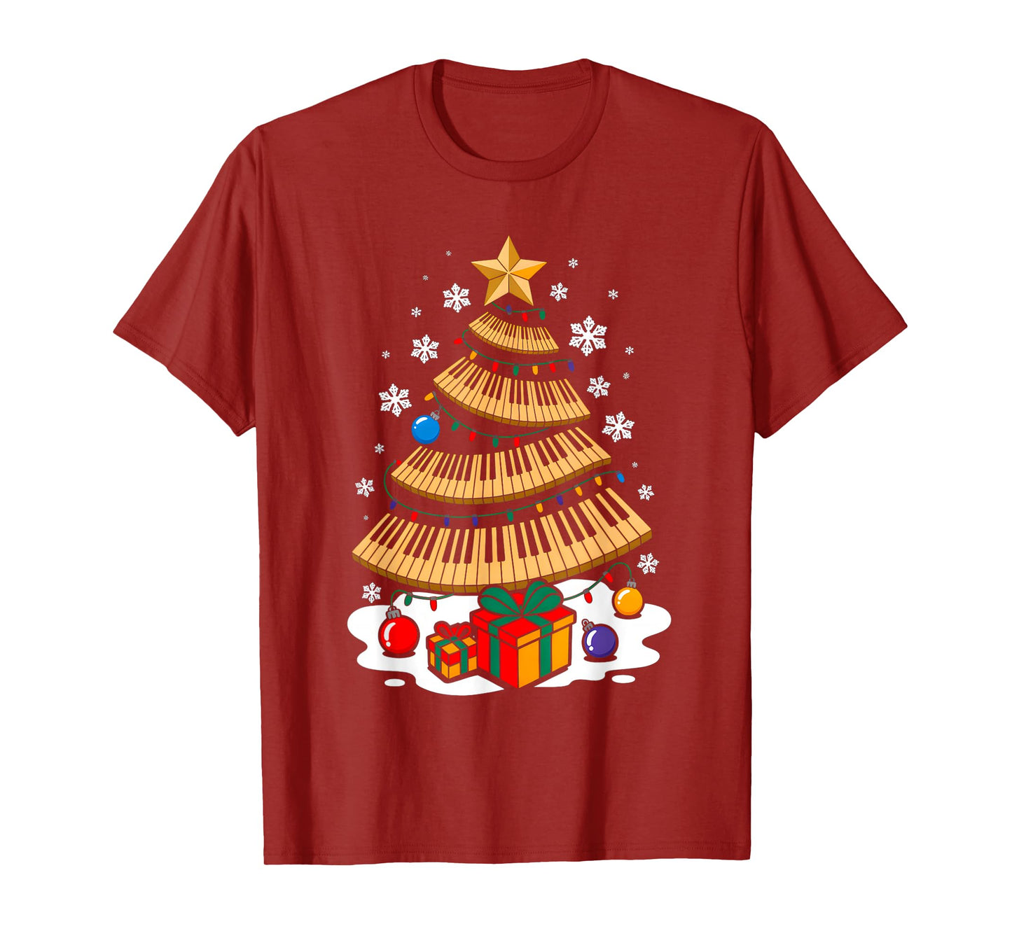 Christmas Piano Player Xmas Tree Funny Music Lover Santa T-Shirt