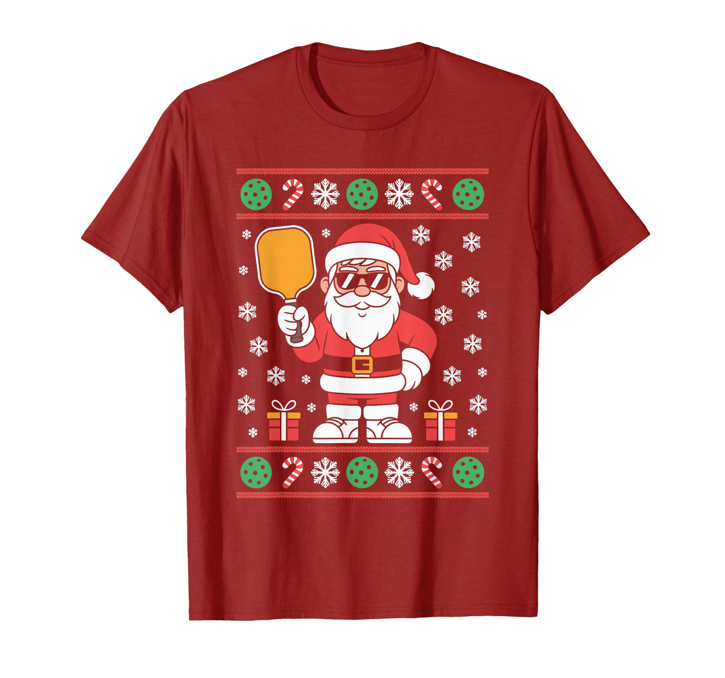 Santa Claus Pickleball Player Ugly Christmas Sweater Paddle T-Shirt