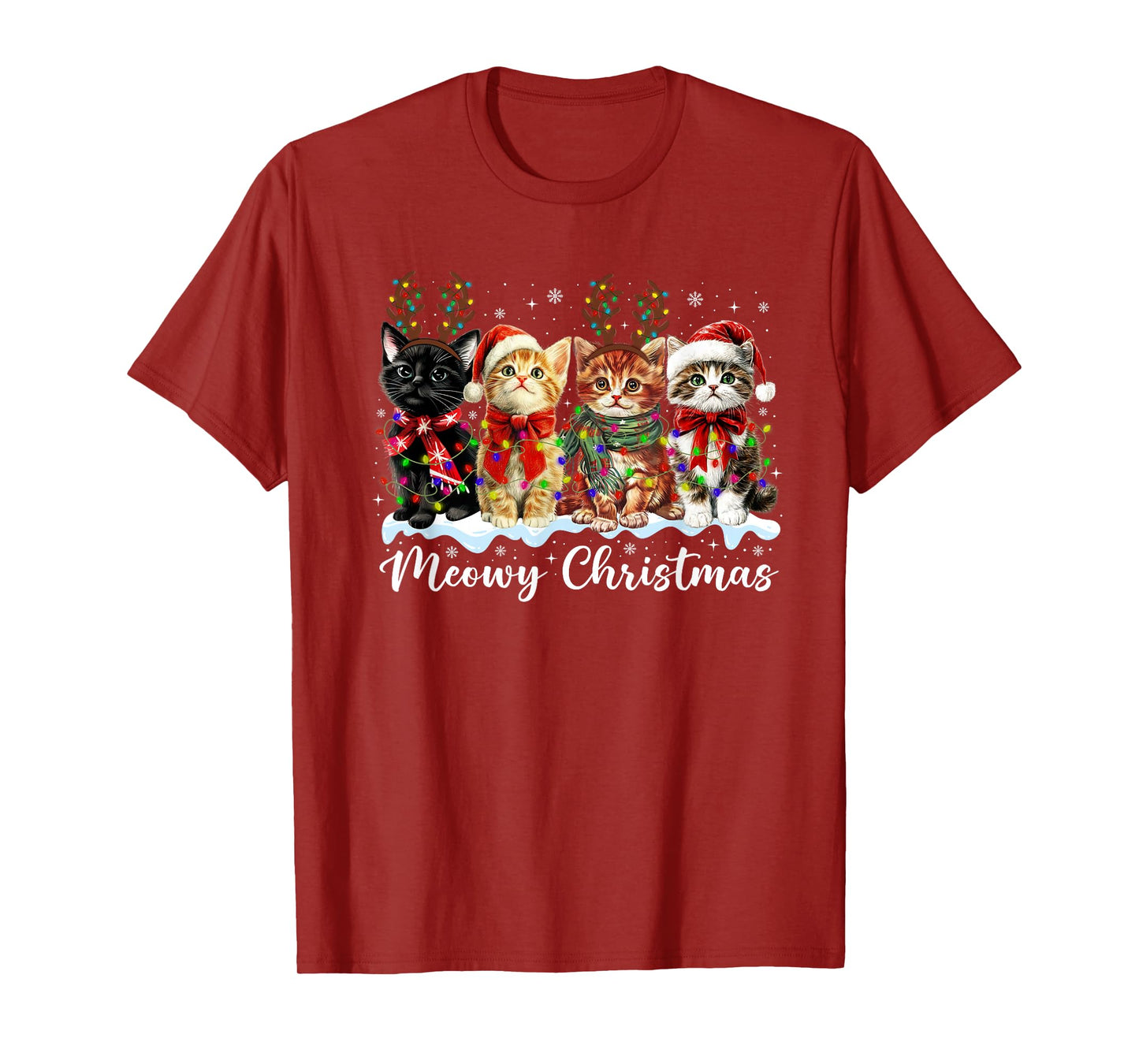 Meowy Catmas Cat Christmas Lights Xmas Pajamas Cat Lover T-Shirt