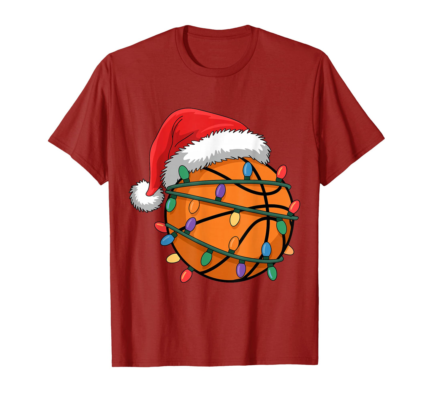 Santa Basketball Ball Xmas Lights Kids Basketball Christmas T-Shirt