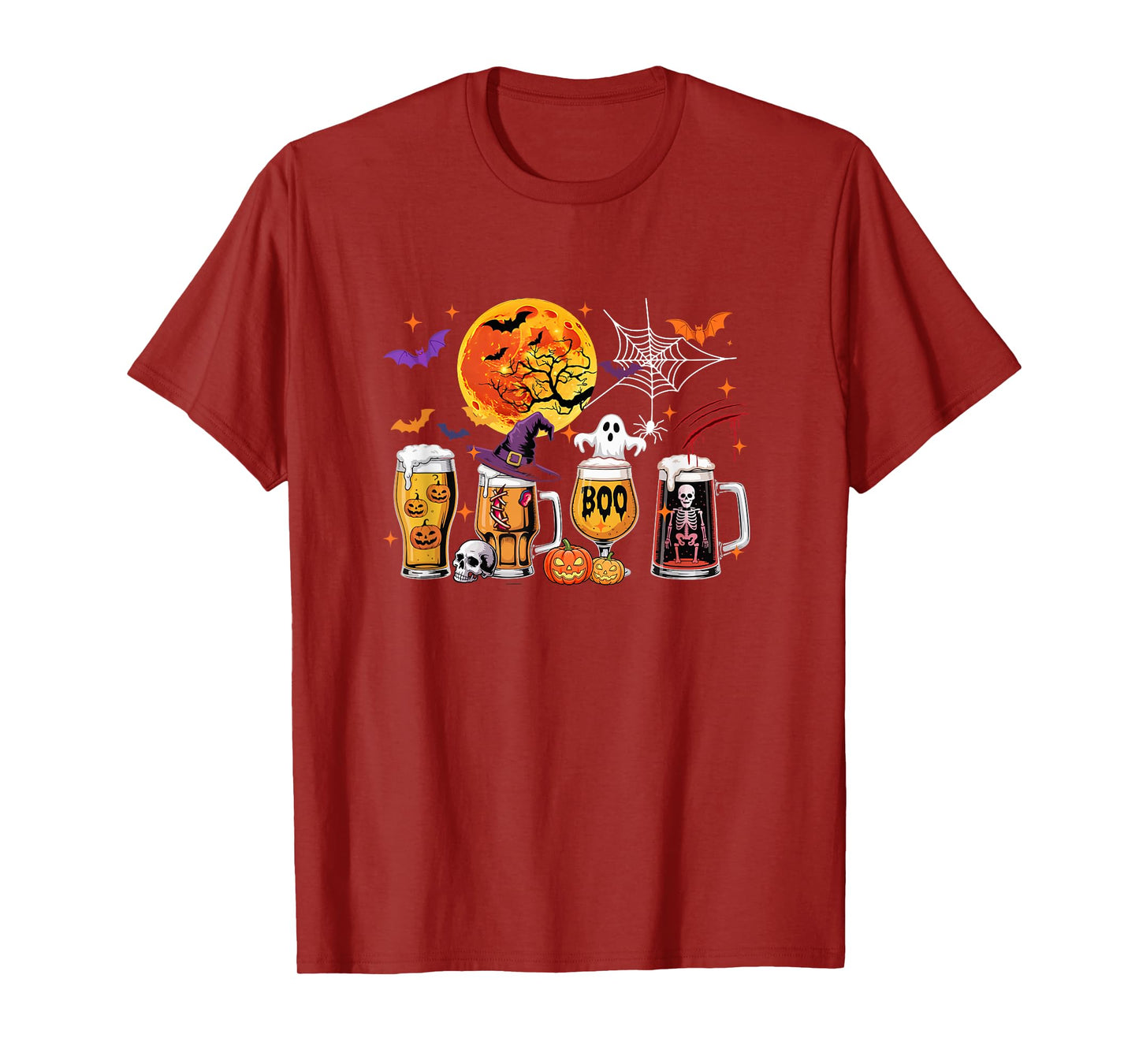 Collection Beer Glasses Halloween Witch Boo Skeleton Drinker T-Shirt