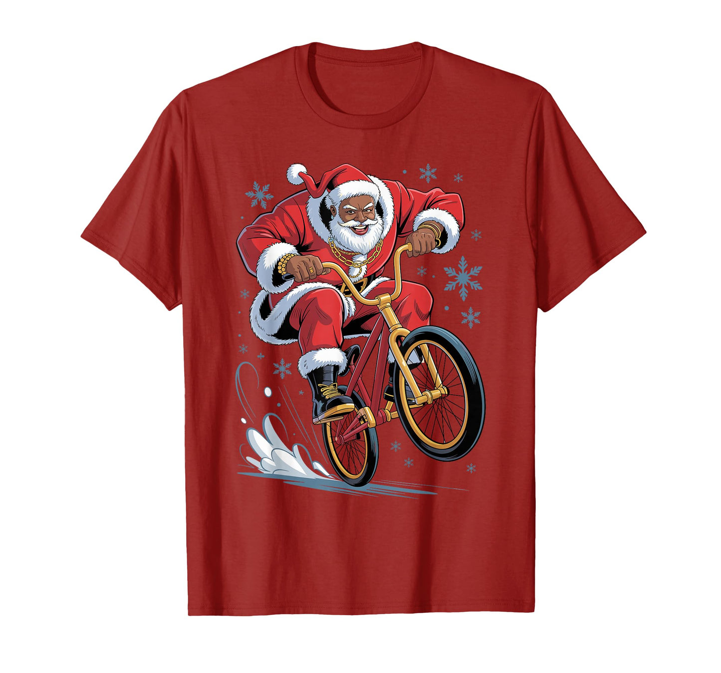 Afro Santa BMX African American Christmas Funny Holiday T-Shirt