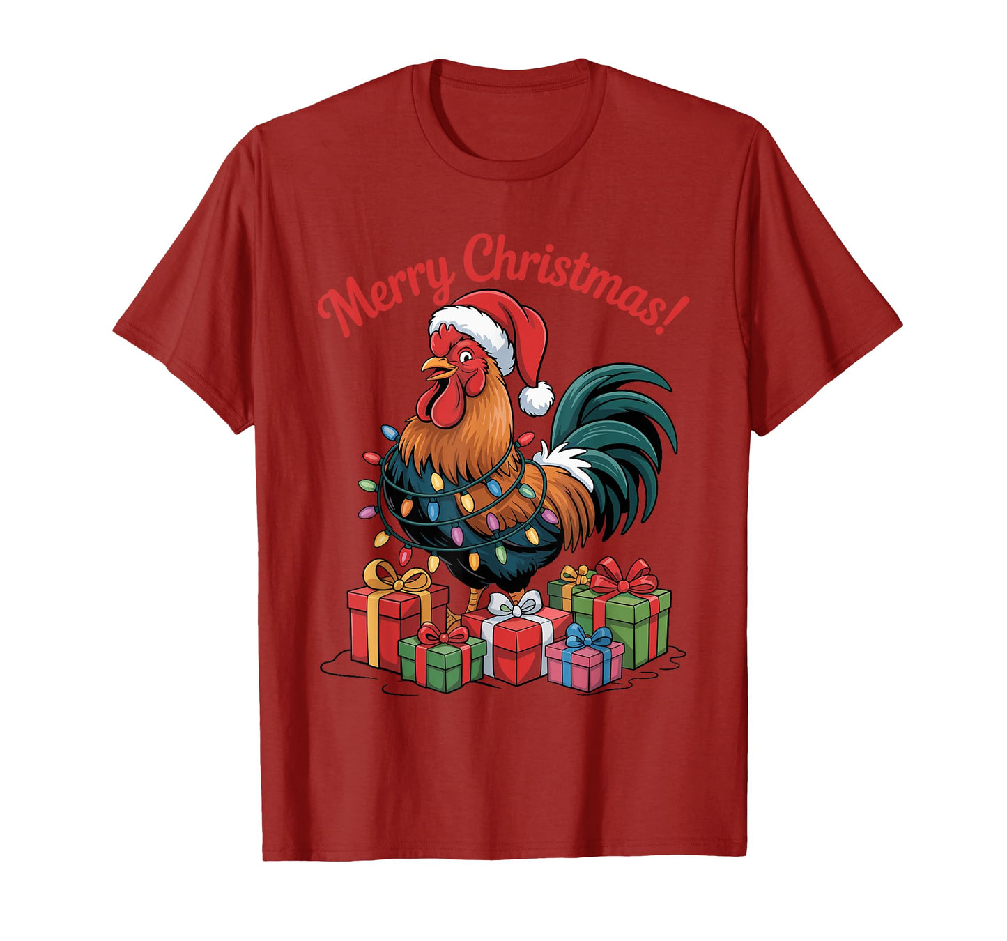Funny Rooster Santa Hat Animals Lovers Ugly Christmas Pajama T-Shirt
