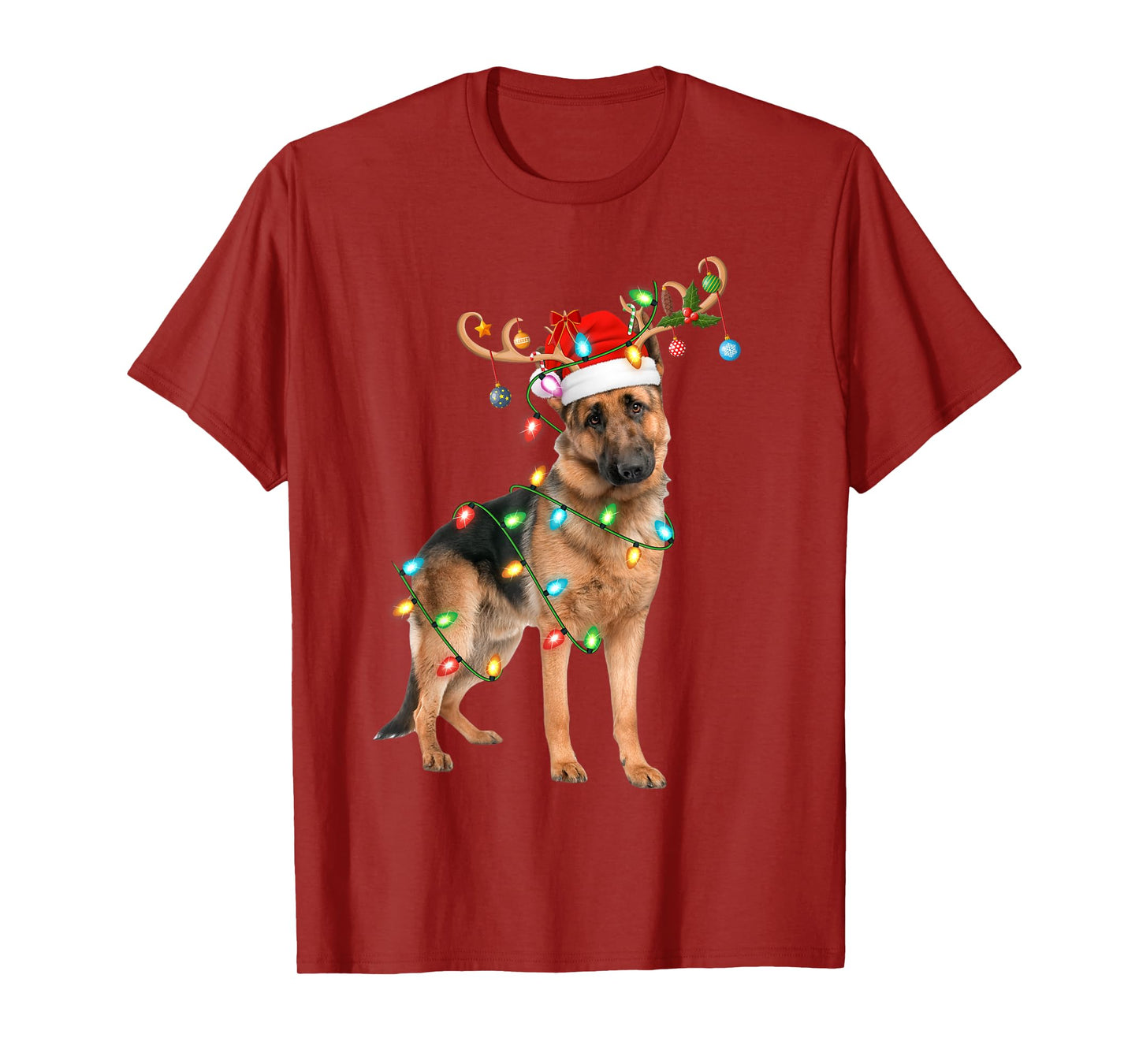 German Shepherd Christmas Lights Reindeer Santa Hat Dog Xmas T-Shirt