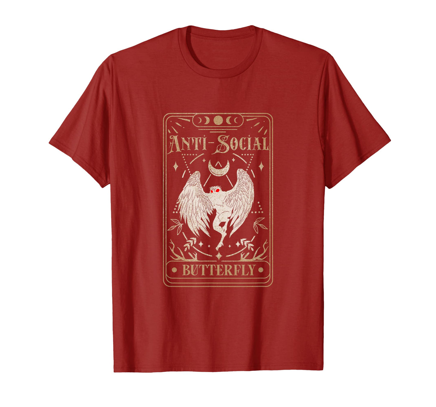 Mothman Tarot Card Antisocial Butterfly Cryptid Red Eyed T-Shirt