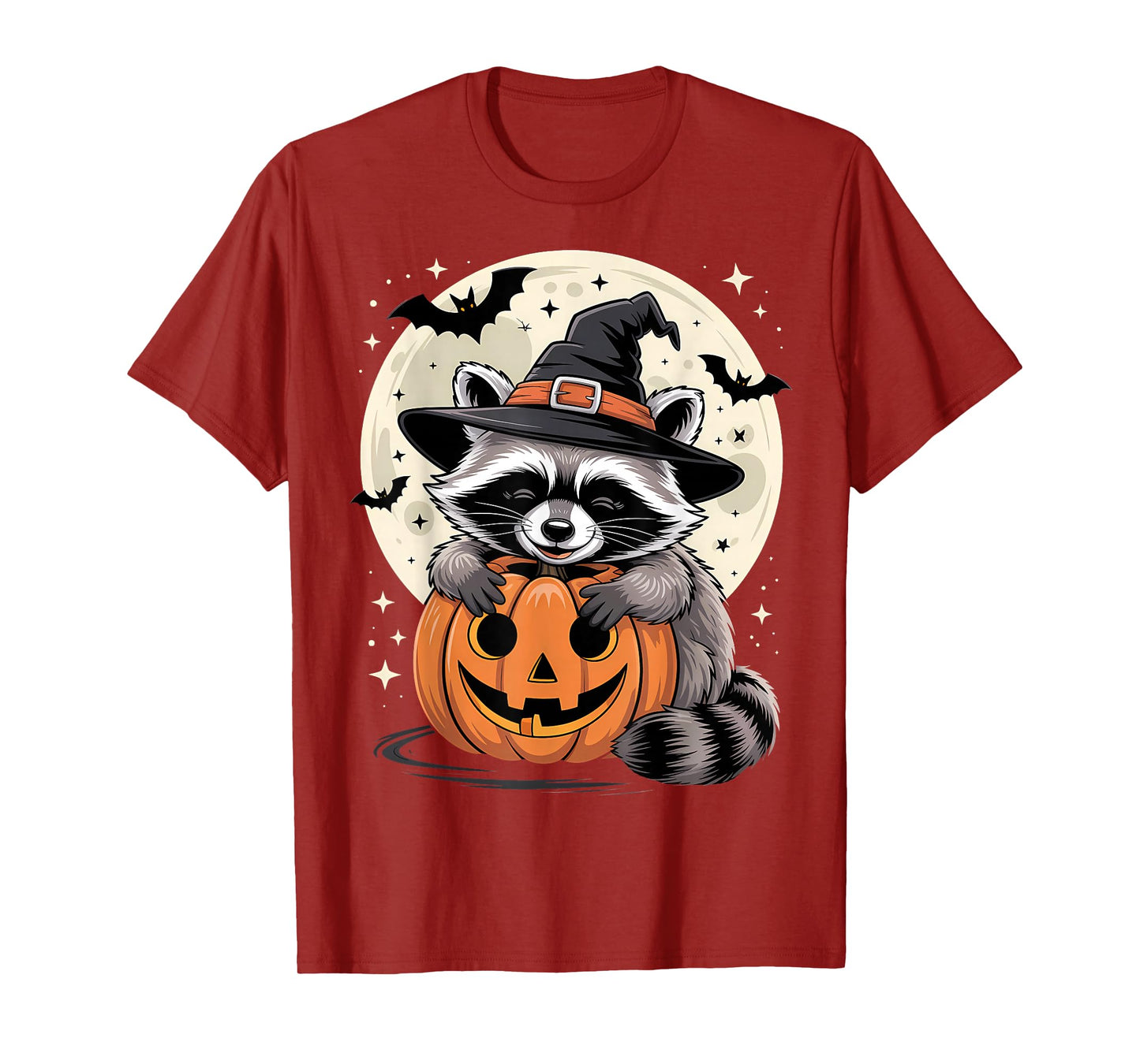 Halloween Raccoon Witch Hat Pumpkin Spooky T-Shirt
