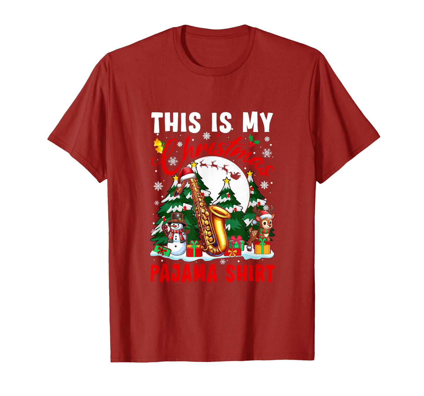 My Christmas Pajama Shirt Santa Saxophone Snowman Instrument T-Shirt