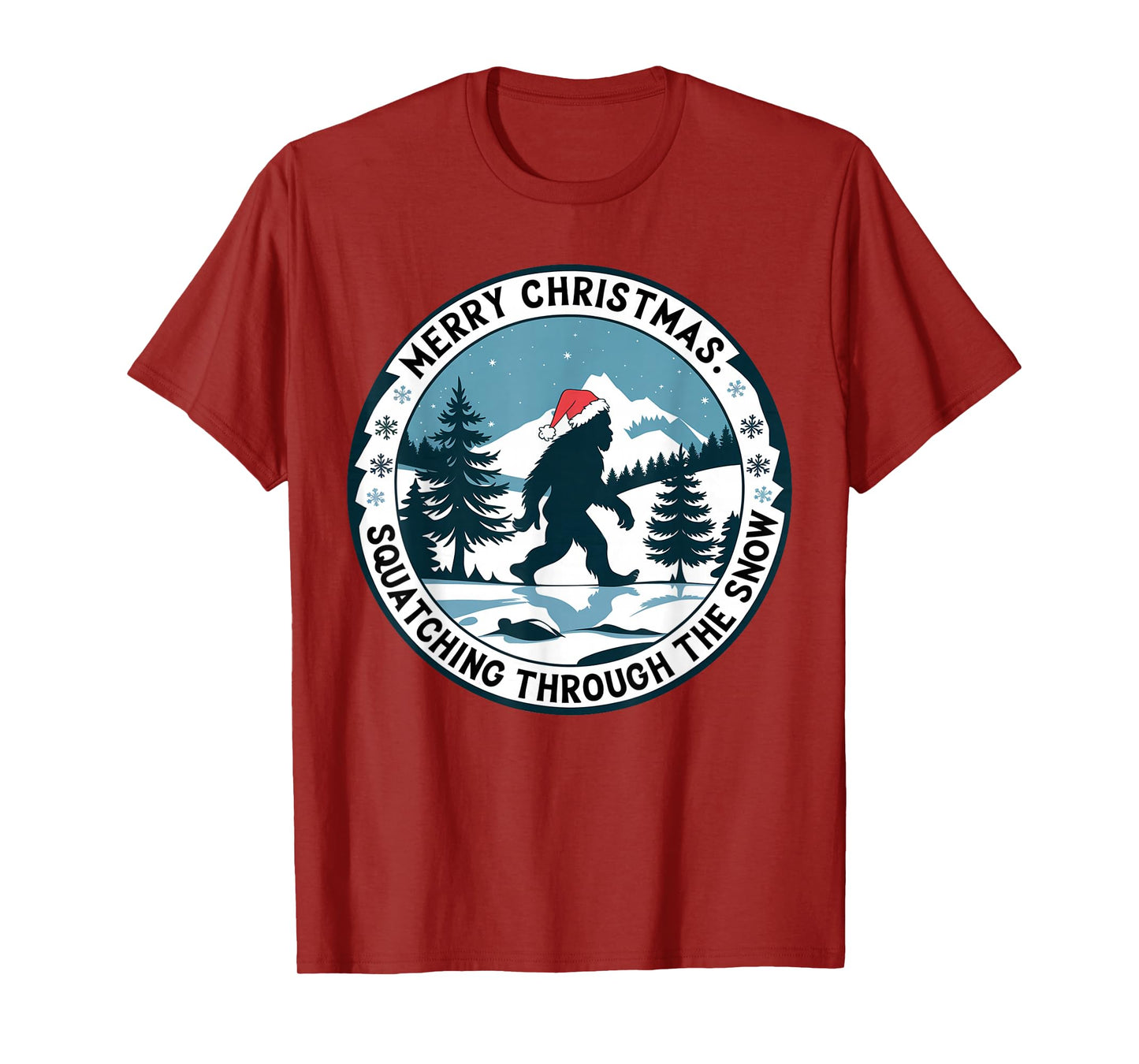 Merry Christmas Bigfoot Squatching Through The Snow Xmas T-Shirt