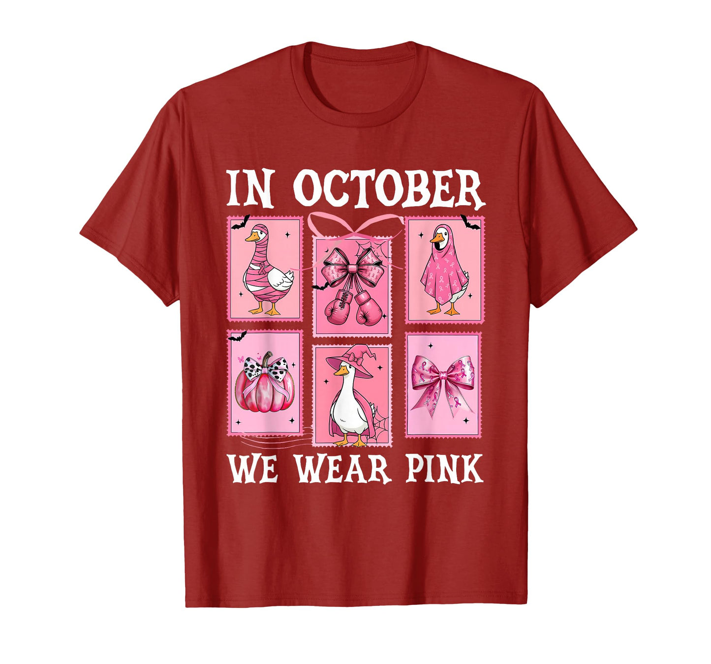 in October We Wear Pink Goose Bow Breast Cancer Awareness T-Shirt