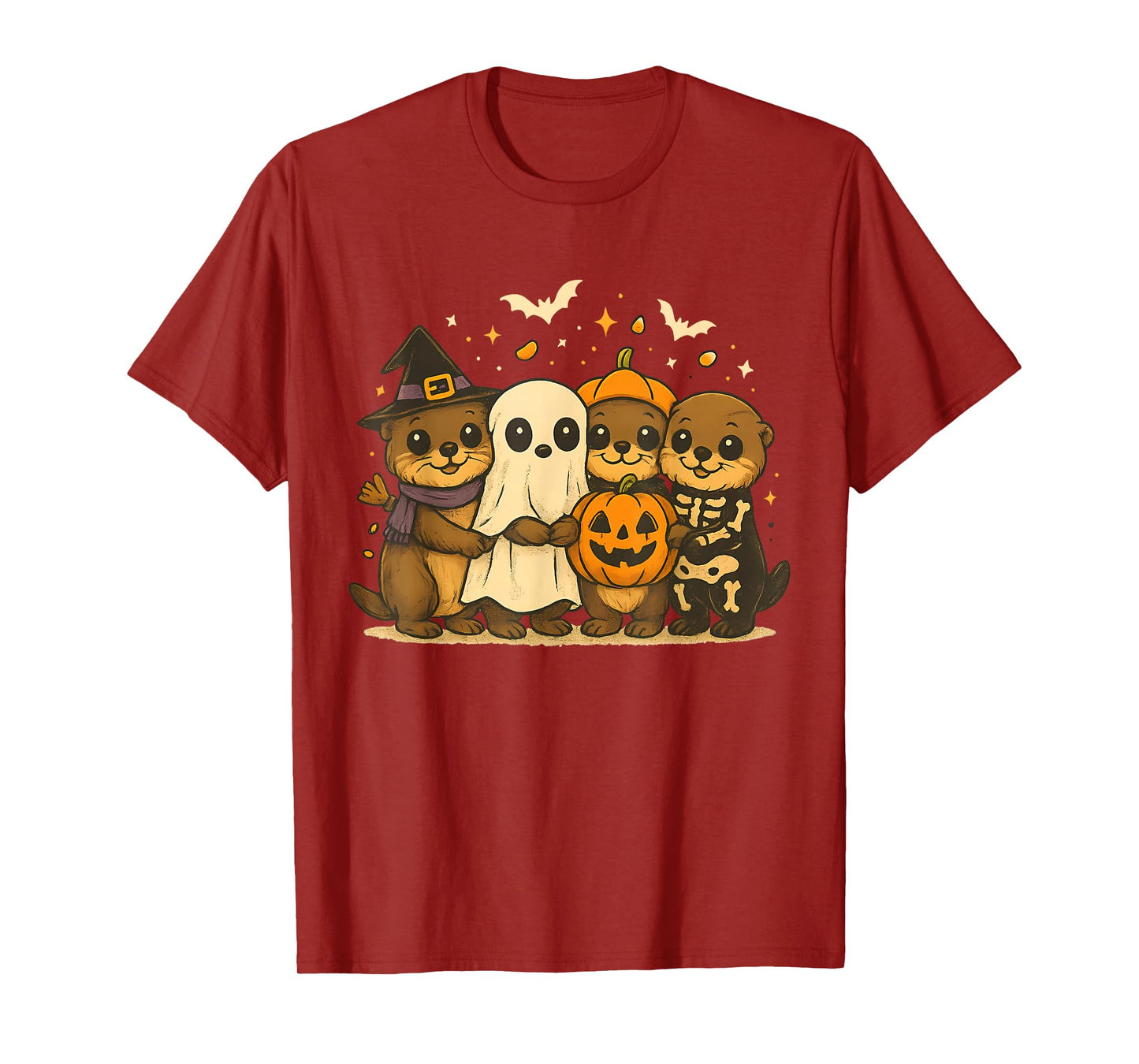 Witch Ghost Pumpkin Skeleton Otters Halloween Sea Animal T-Shirt