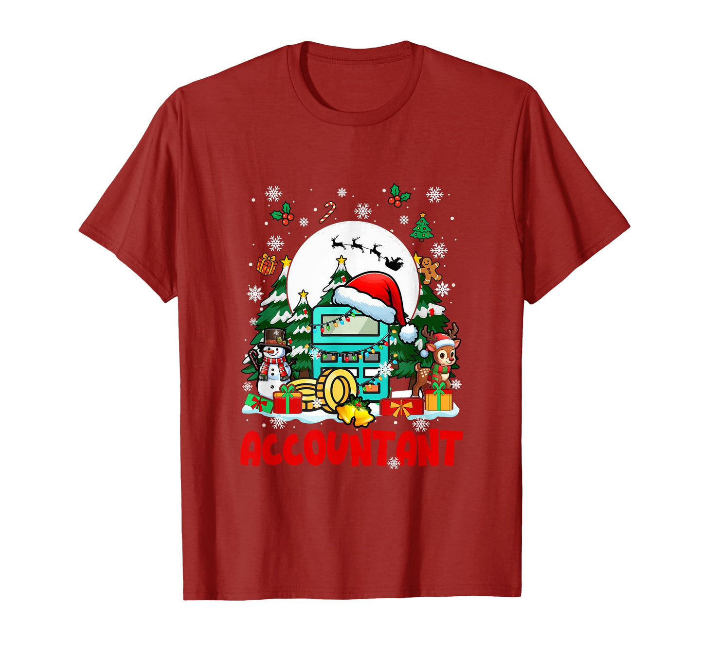 Accountant Job Tools Santa Snowmen Reindeer Christmas Trees T-Shirt