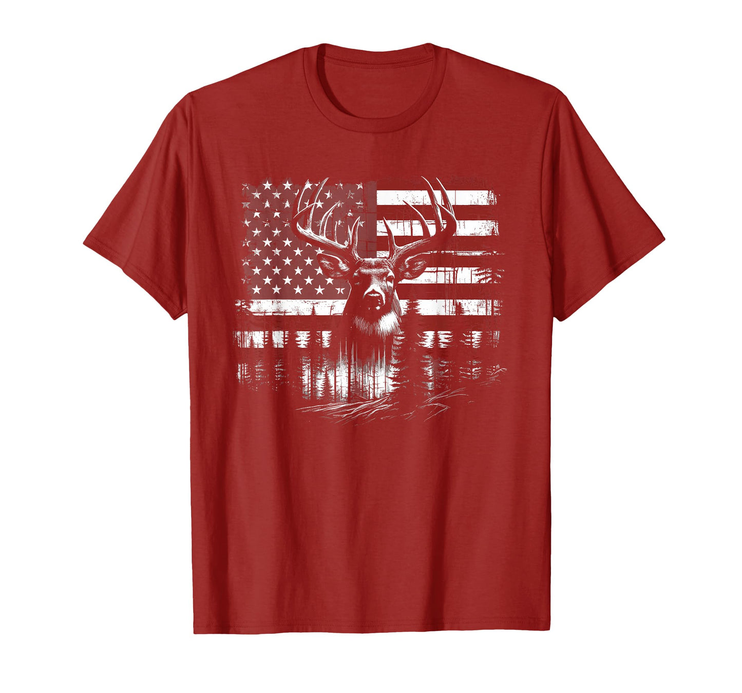 Deer Hunting American Flag Whitetail Buck Antlers T-Shirt