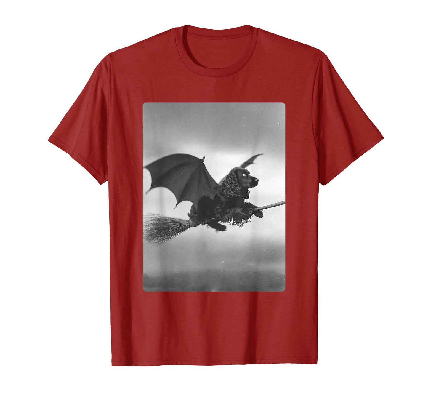 Cocker Spaniel Witch Broom Bat Wings Spooky Halloween Dog T-Shirt