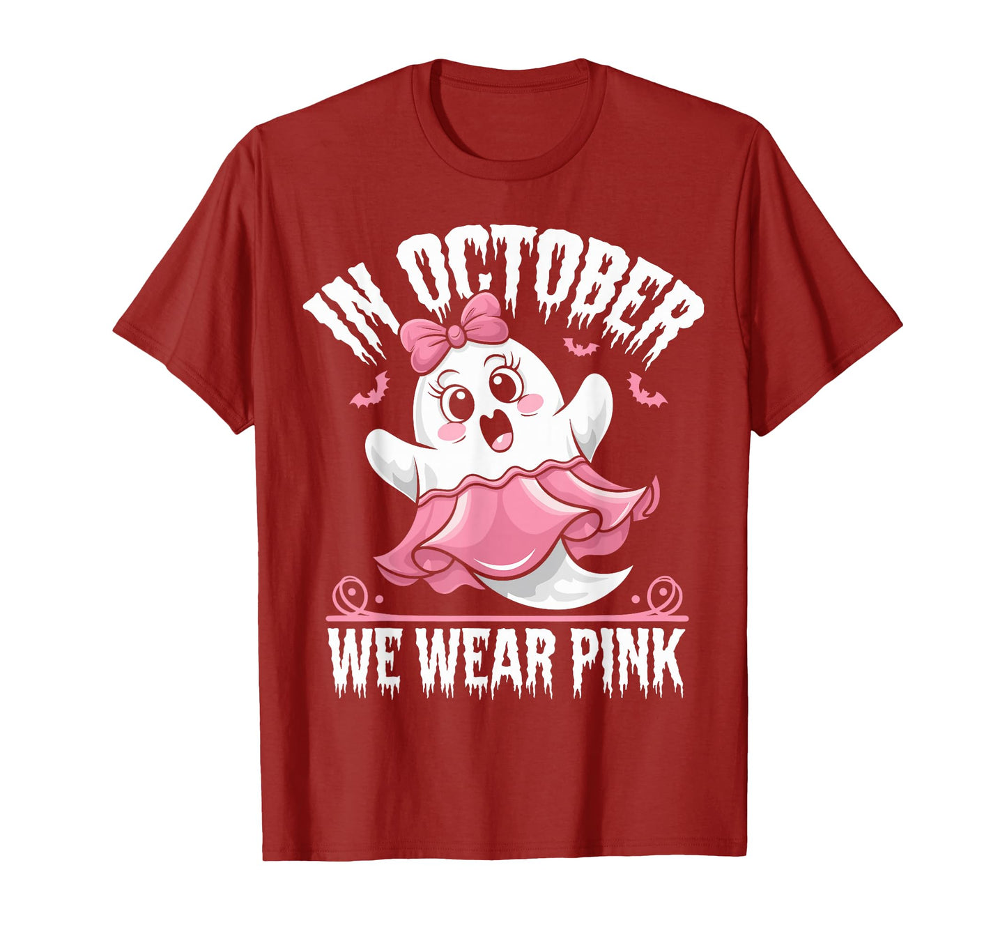 in October We Wear Pink Ghost Witch Breast Cancer Awareness T-Shirt