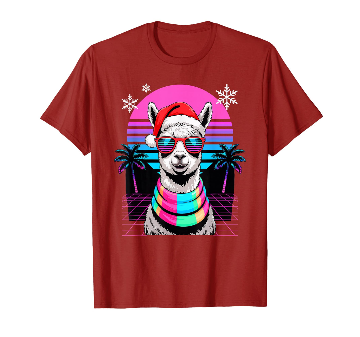 Christmas Synthwave Alpaca Sunglasses Alpacas T-Shirt