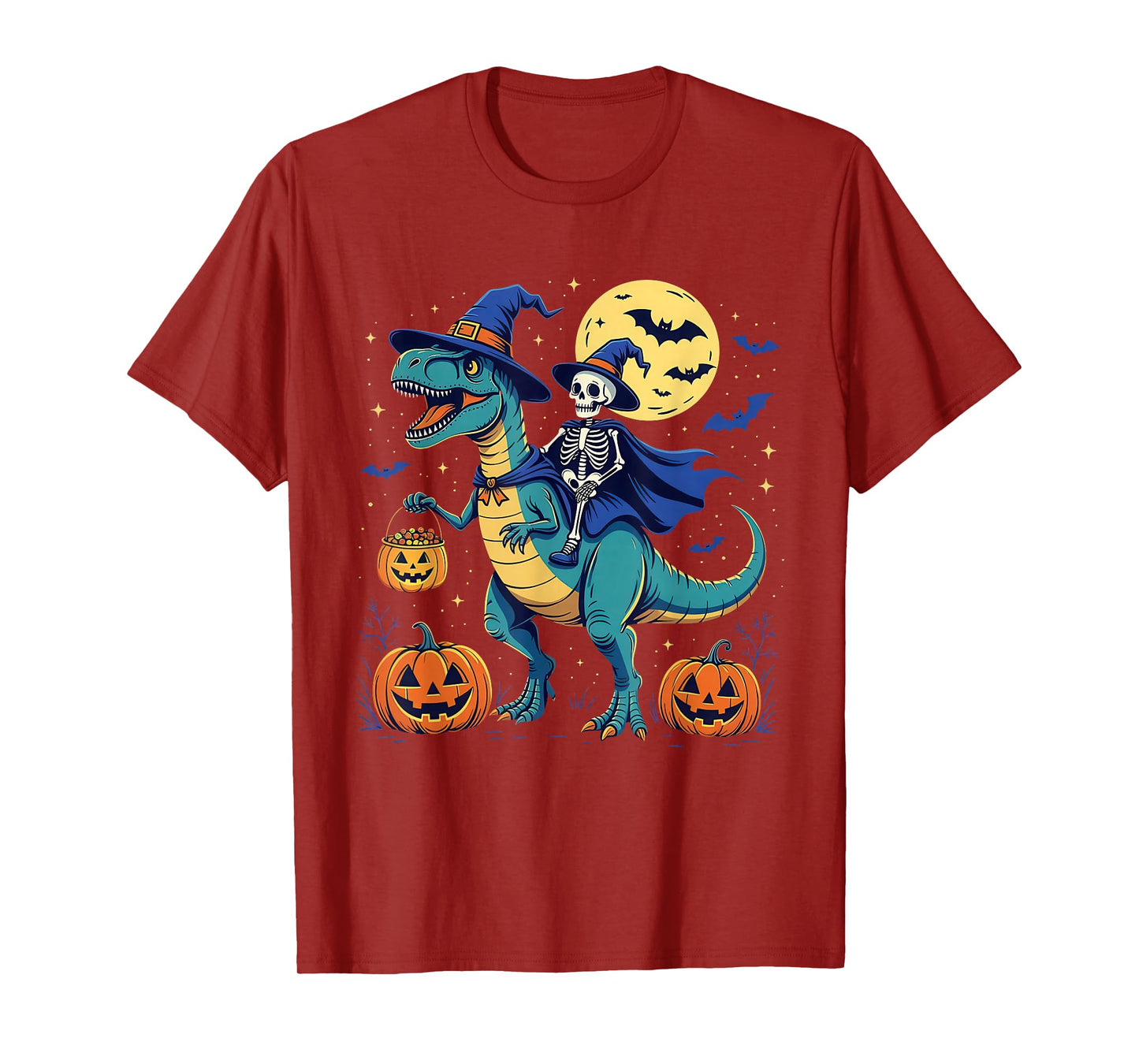 Trick-or-Rex Halloween Dinosaur Witch Skeleton Rider T-Shirt
