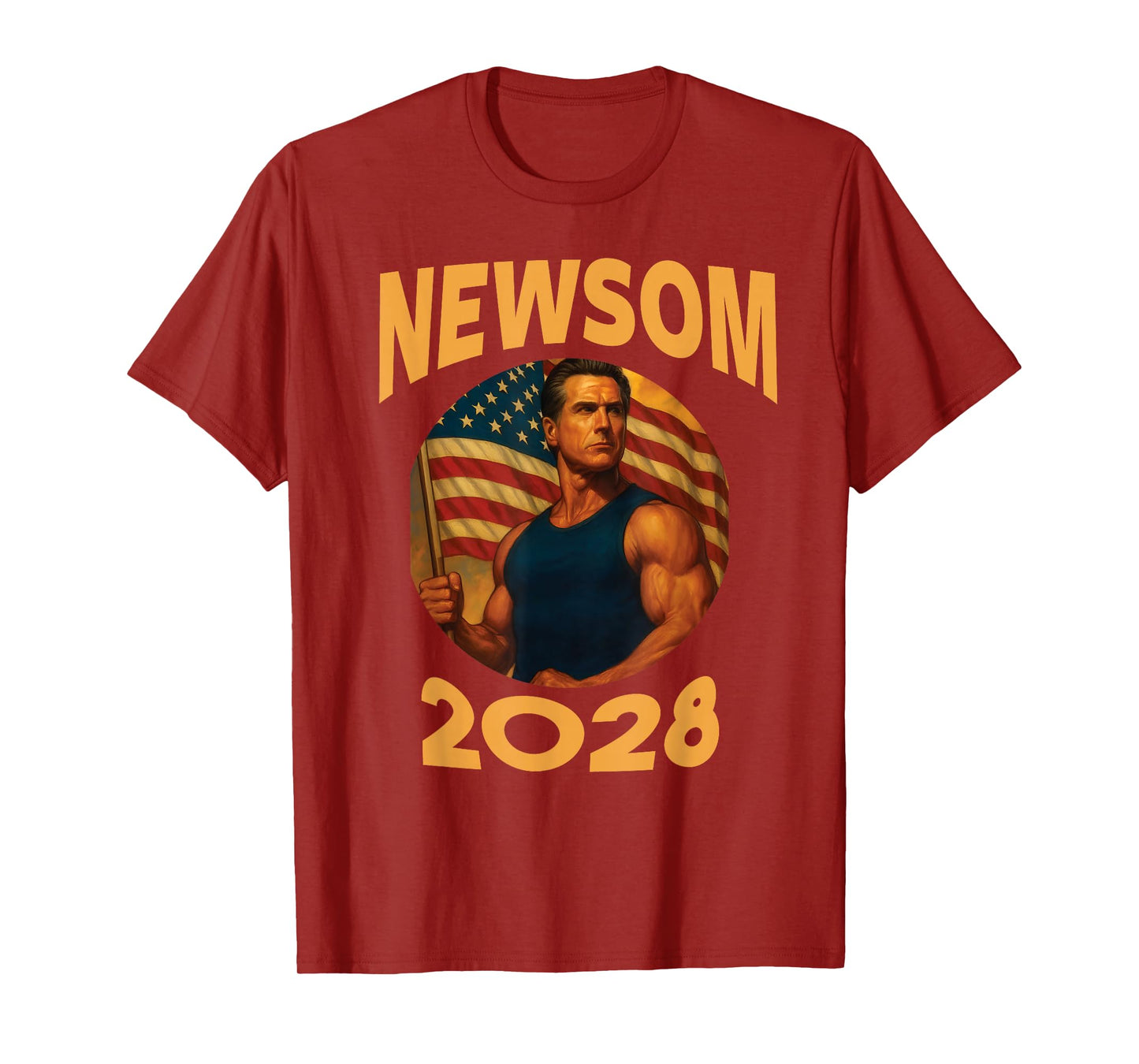 Gavin Newsom 2028 Political Satire Muscle American Patriot T-Shirt