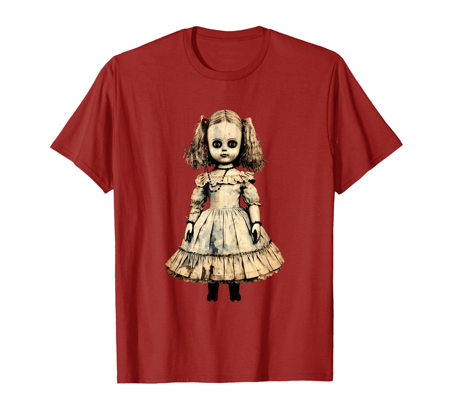 Vintage Creepy Horror Doll Supernatural Goth Haunted Doll T-Shirt, Small, Black