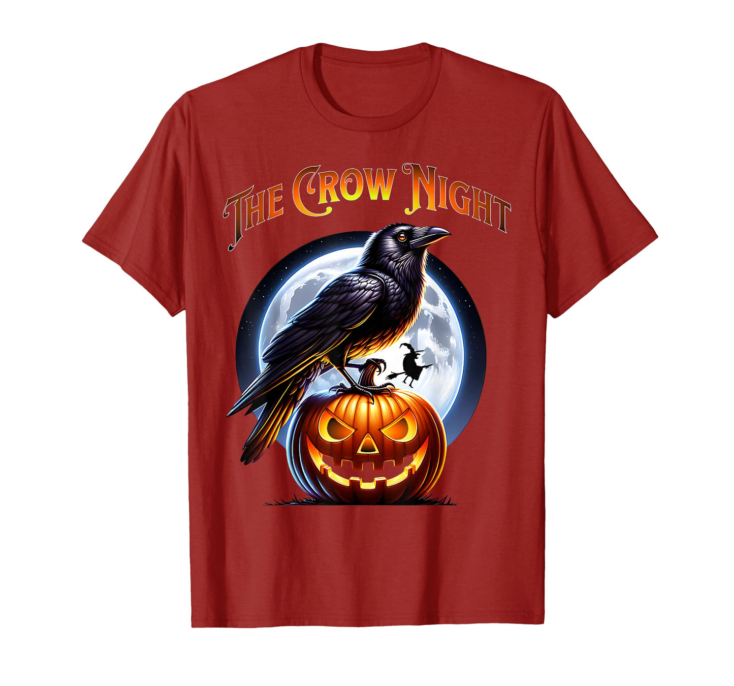 The Crow Night Raven Pumpkin Halloween Witch Moon Scene T-Shirt