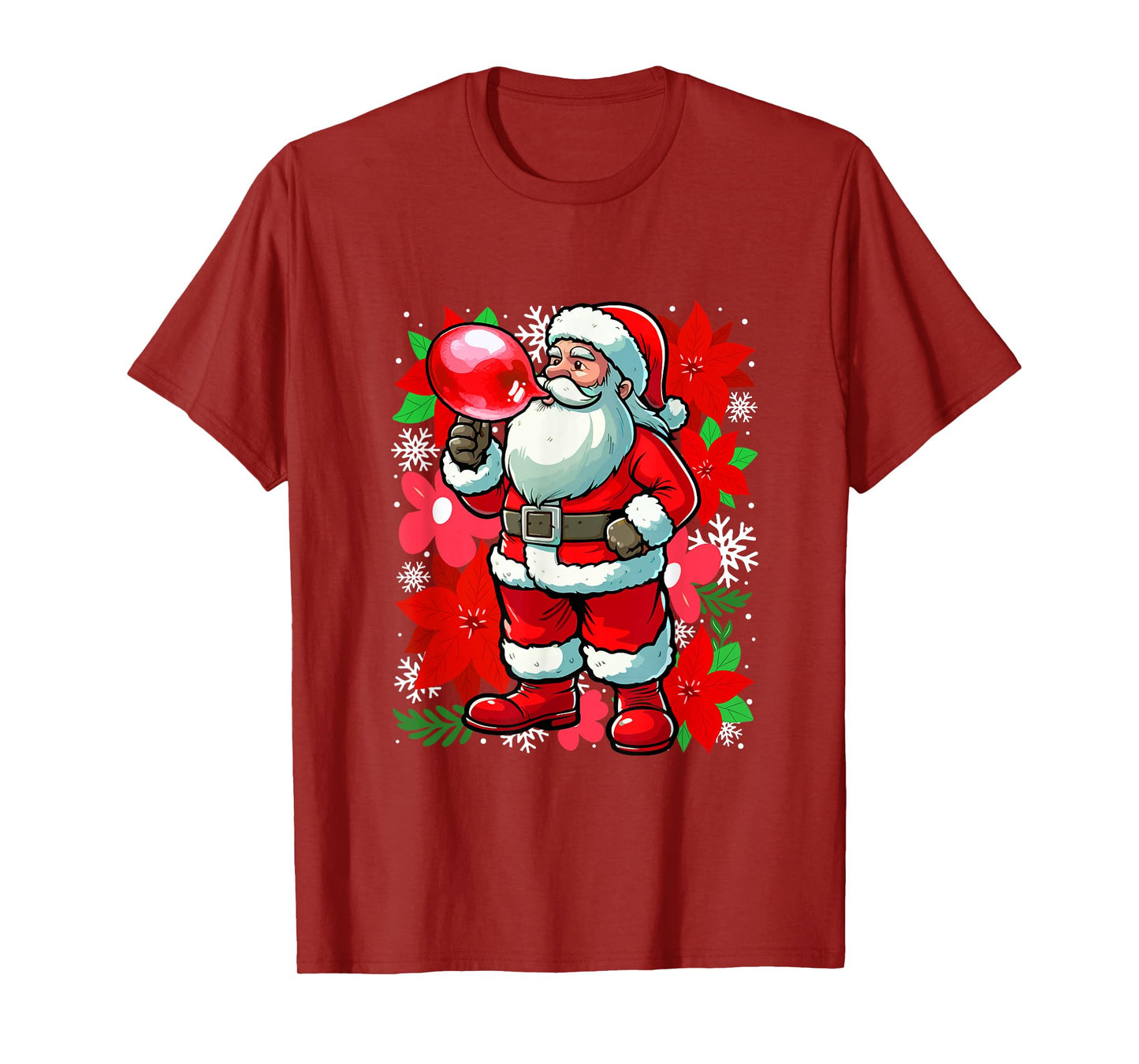 Floral Santa Blowing Bubble Christmas Matching Women Girl T-Shirt