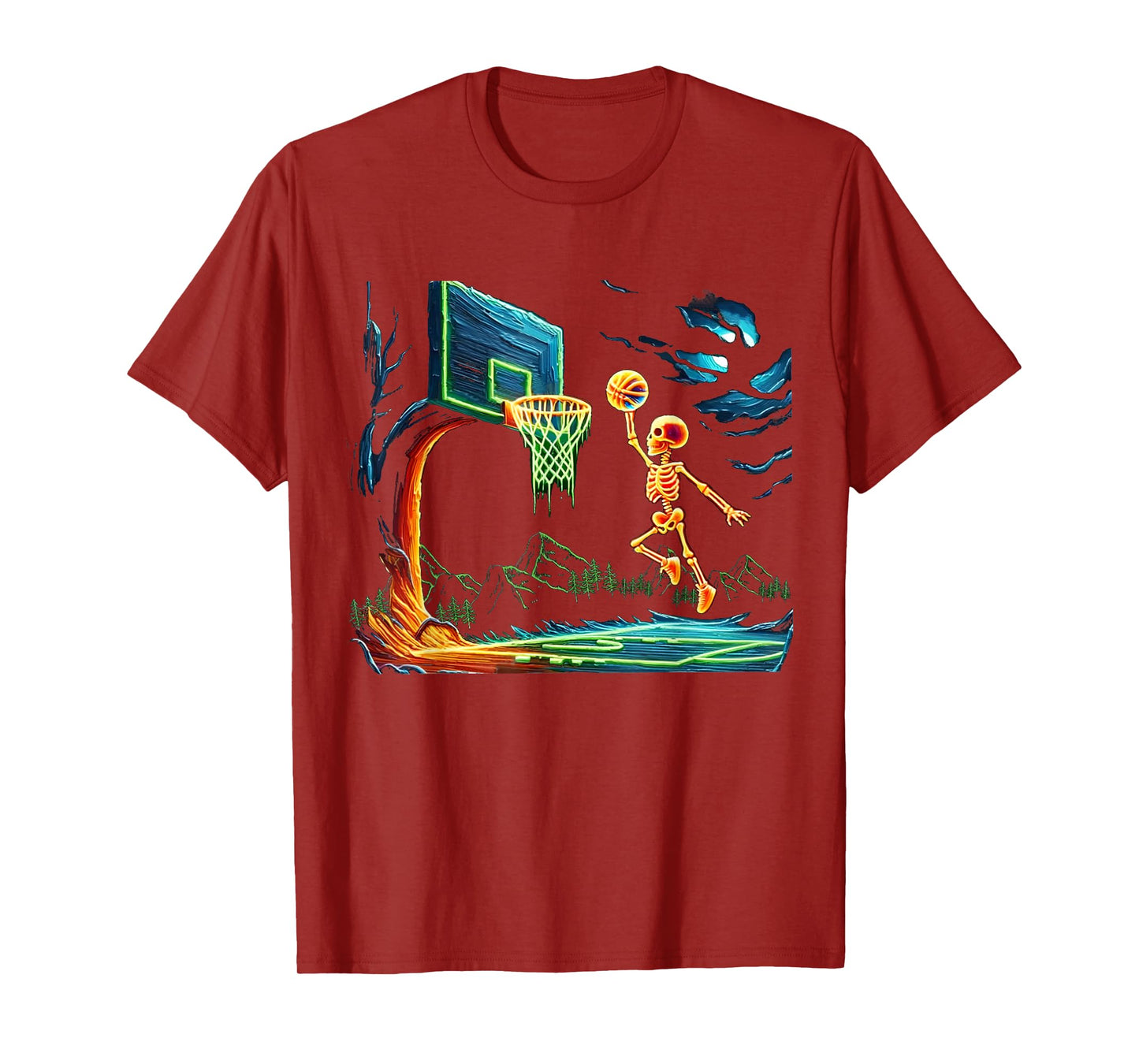 Skeleton Slam Dunk Hoop Basketball Halloween Men Boys Fans T-Shirt