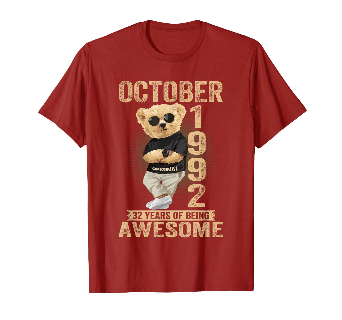 October 32th Birthday Men Women 1992 Awesome Teddy Bear T-Shirt