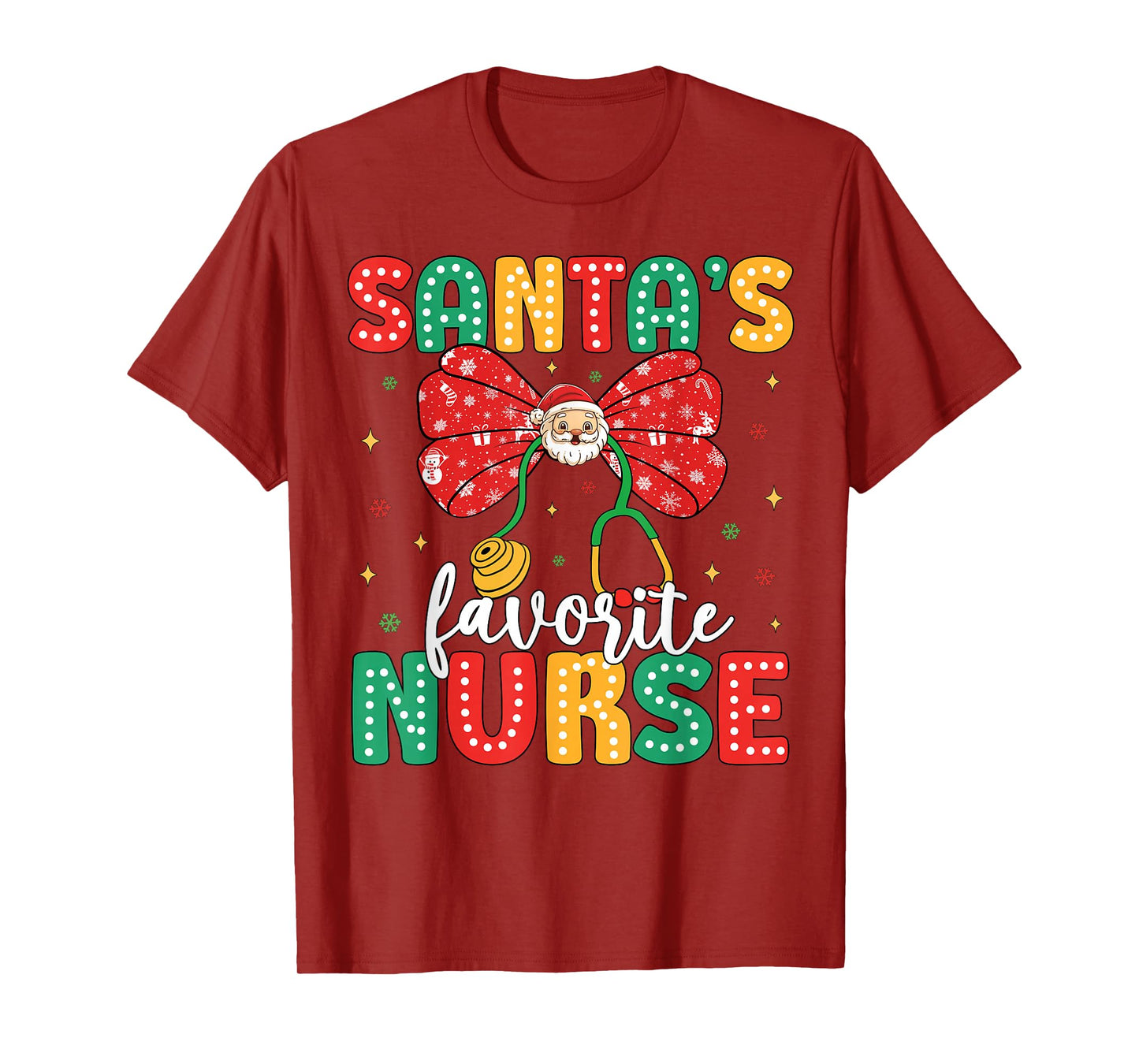 Santa's Favorite Nurse Cute Christmas Coquette Bow Women T-Shirt