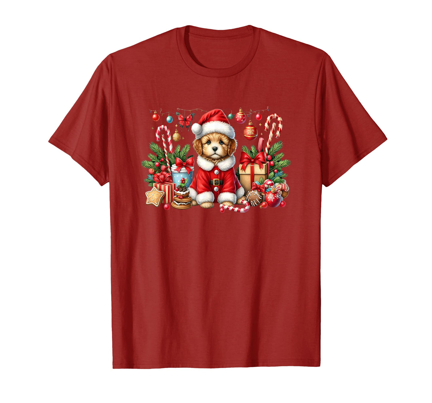 Adorable Santa Puppy Candy Canes Ornaments T-Shirt