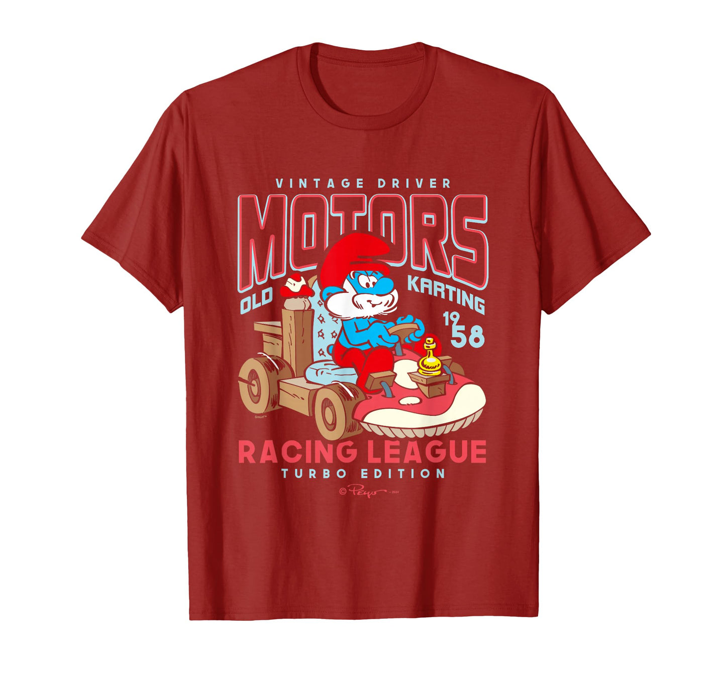 The Smurfs Vintage Driver Motors Old Karting Papa Smurf Logo T-Shirt