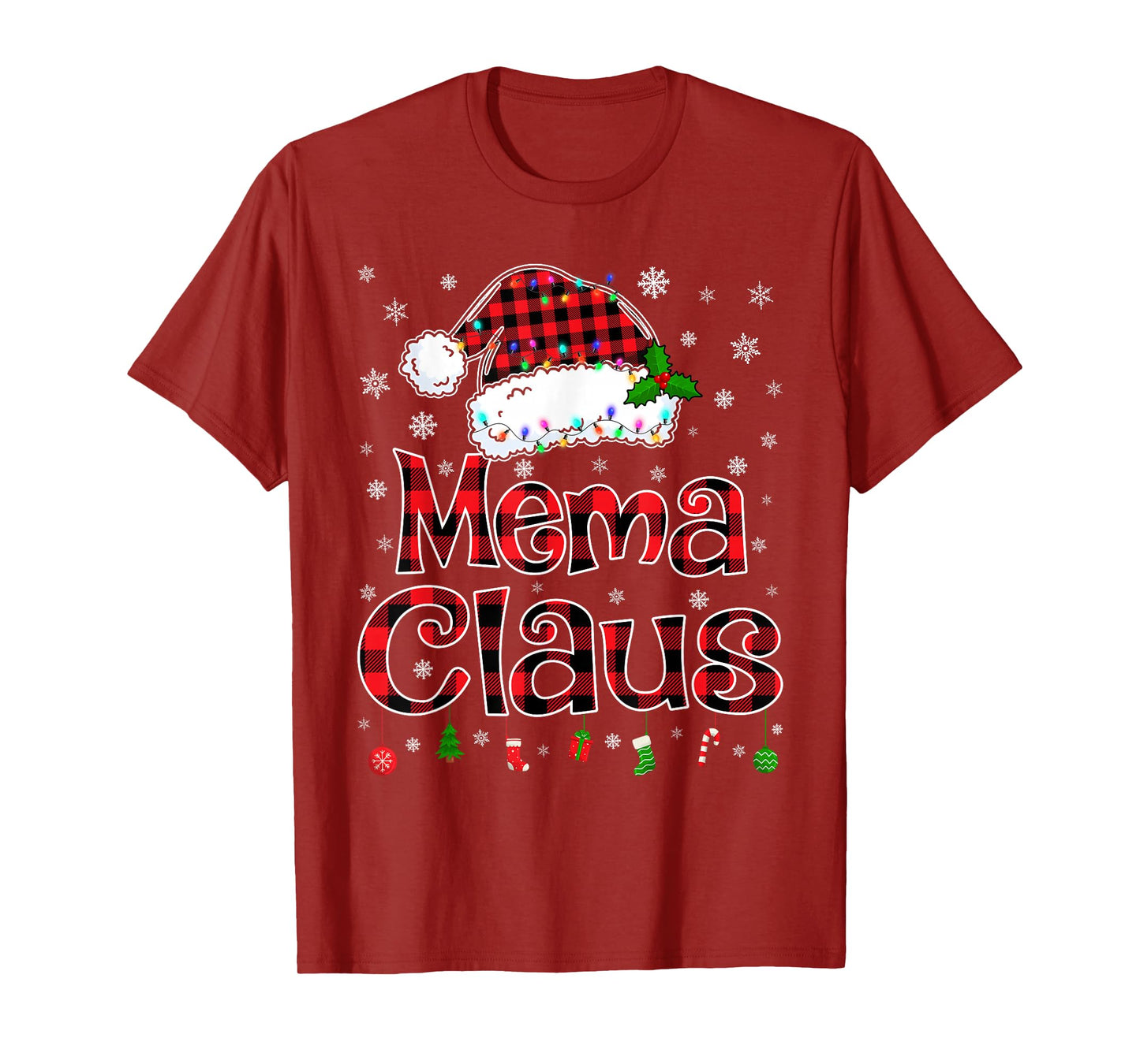 Mema Claus Christmas Lights Xmas Pajama Matching Family T-Shirt
