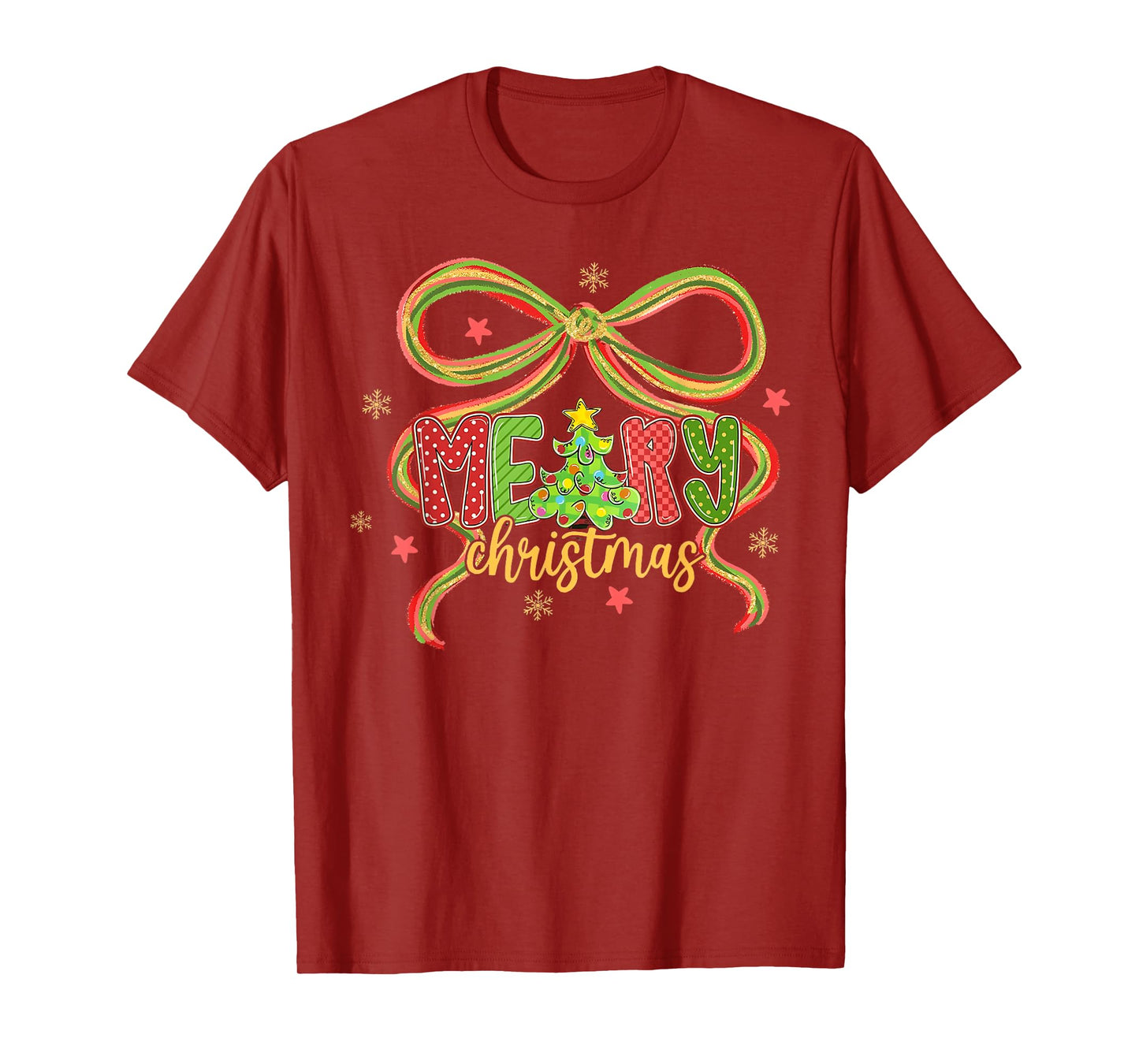 Merry Christmas Tree Coquette Bow Women Xmas Pajamas T-Shirt