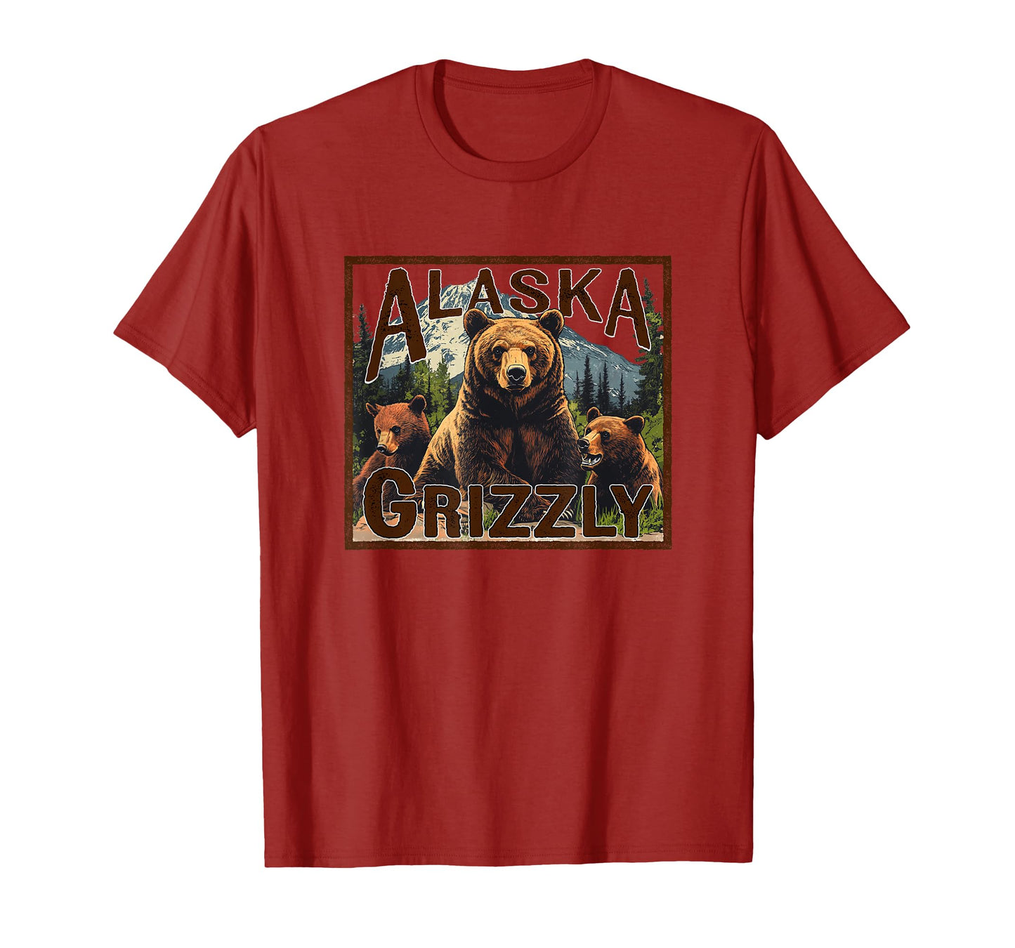 Alaska Grizzly Bear Vintage Mountain Trees Retro Souvenir T-Shirt