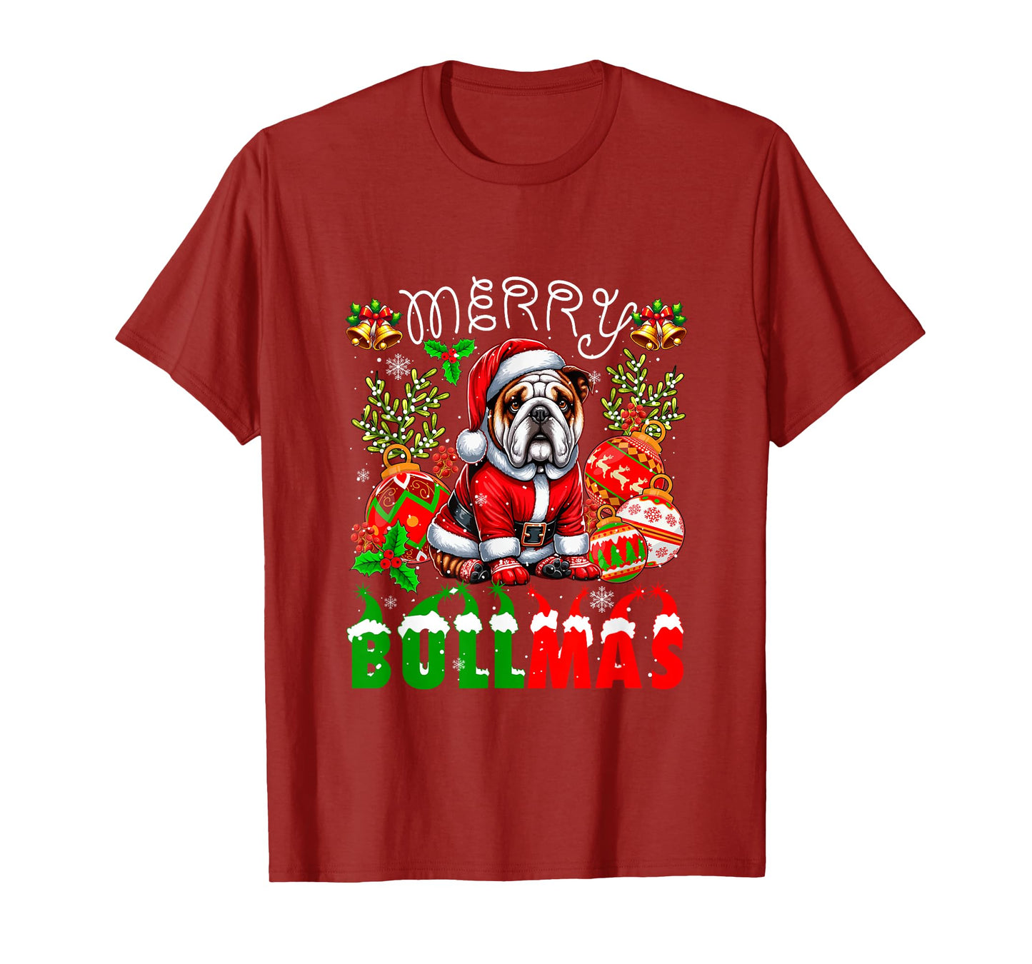 Merry Bullmas Santa Bulldog Decorating Xmas Owner Family T-Shirt