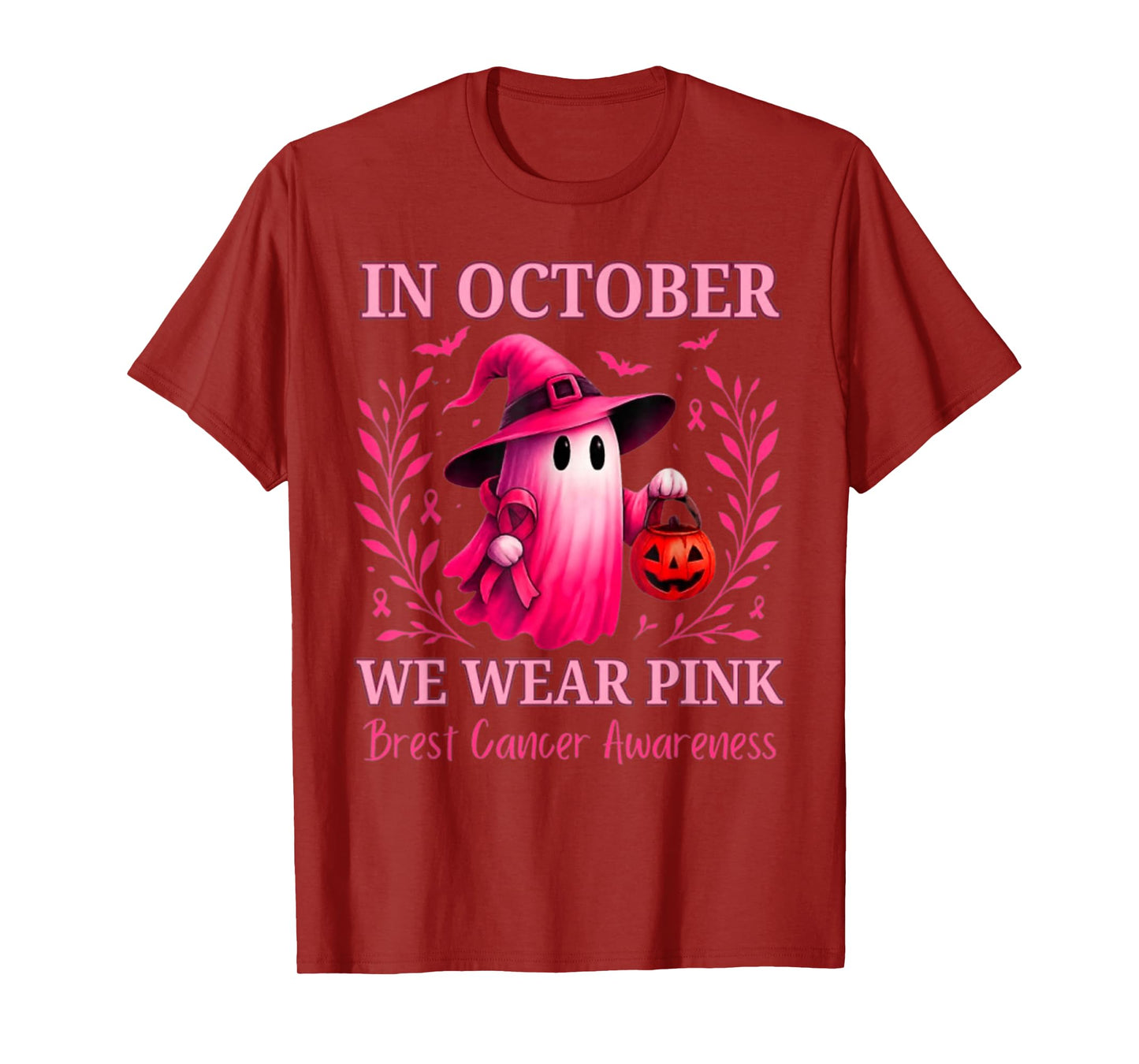 in October We Wear Pink Ghost Breast Cancer Awareness T-Shirt