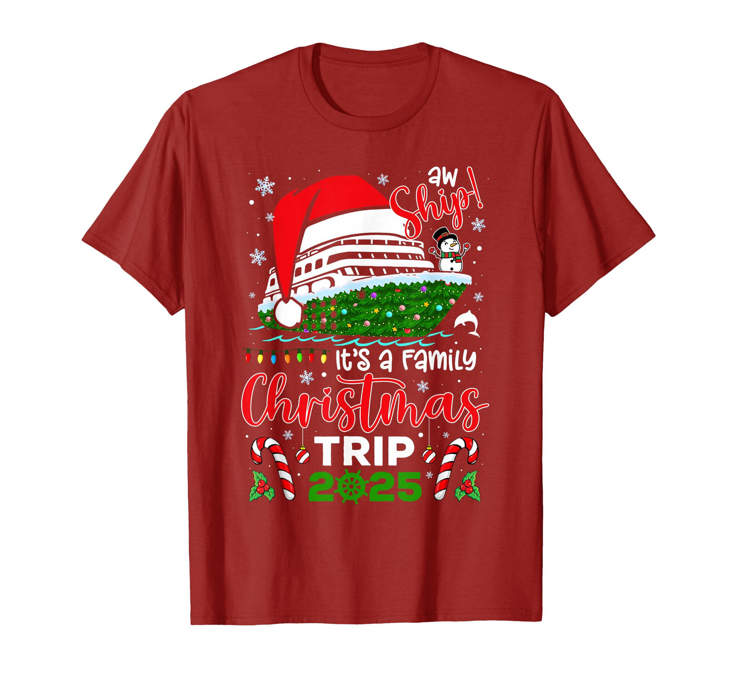 Aw Ship It's A Christmas Cruise Trip 2025 Family Matching T-Shirt