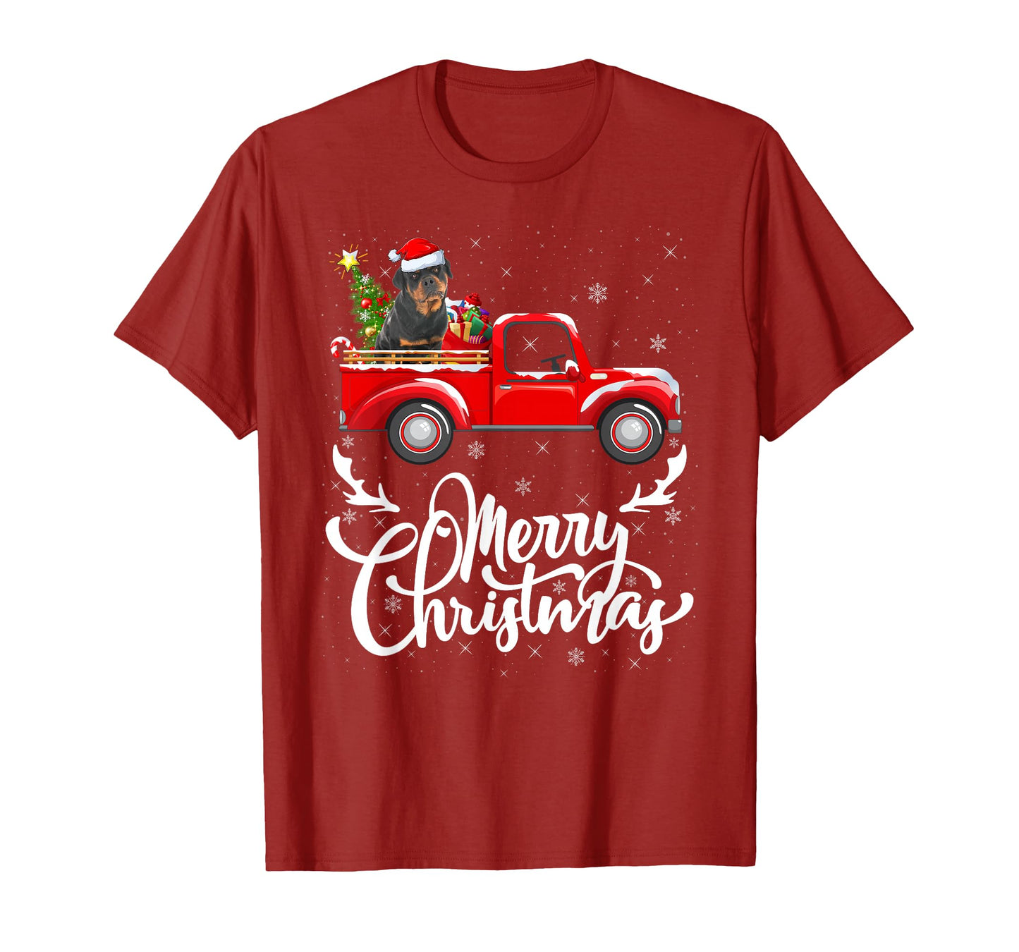 Rottweiler Dog On Christmas Tree Red Truck Xmas Pajamas T-Shirt