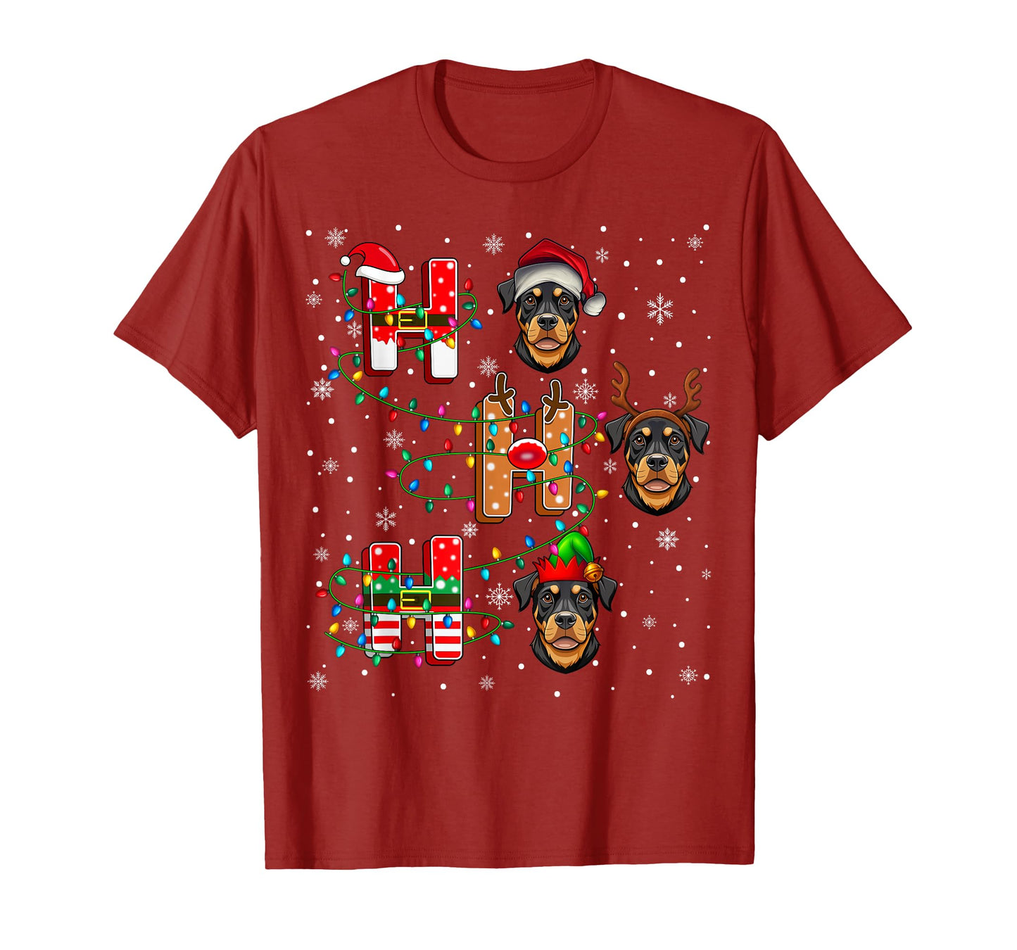 Ho Ho Ho Santa Reindeer Hat Elf Matching Rottweiler Dog Xmas T-Shirt