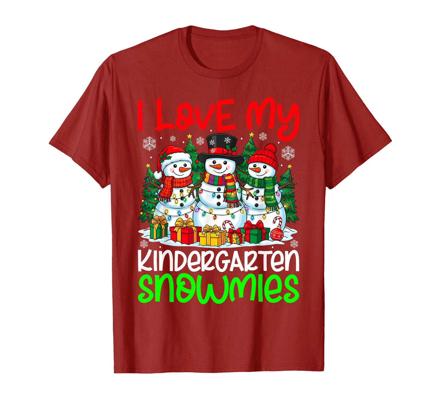 I Love My Kindergarten Snowmies Christmas Teacher Xmas T-Shirt