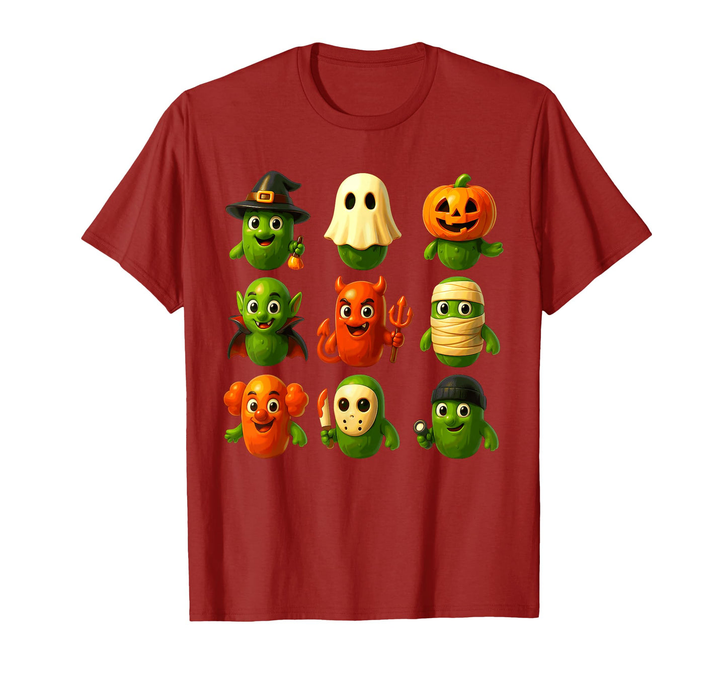 Cute Pickles Witch Pumpkin Mummy Ghost Costume Halloween Day T-Shirt