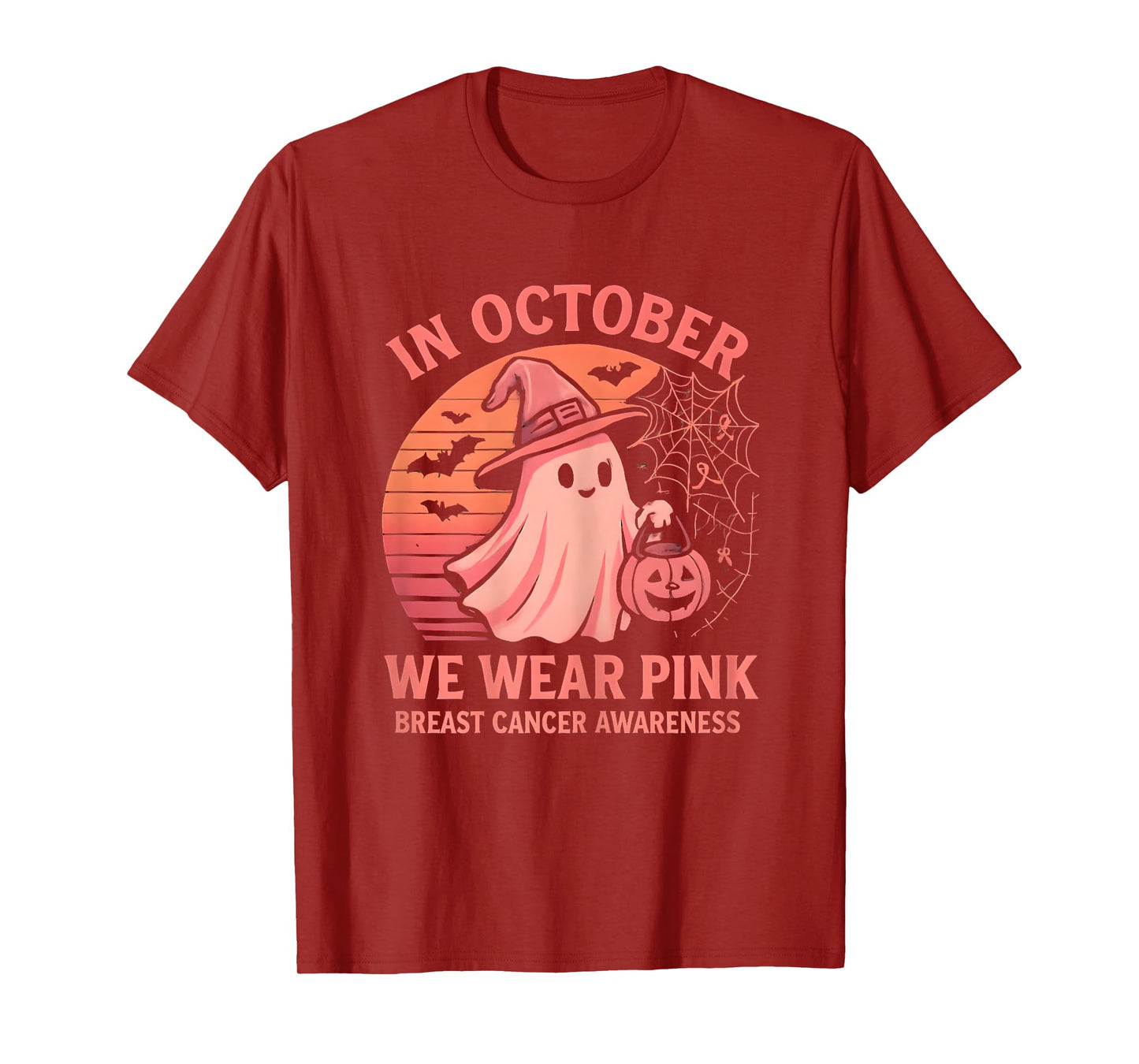 In October We Wear Pink Ghost Halloween Awareness Vintage T-Shirt