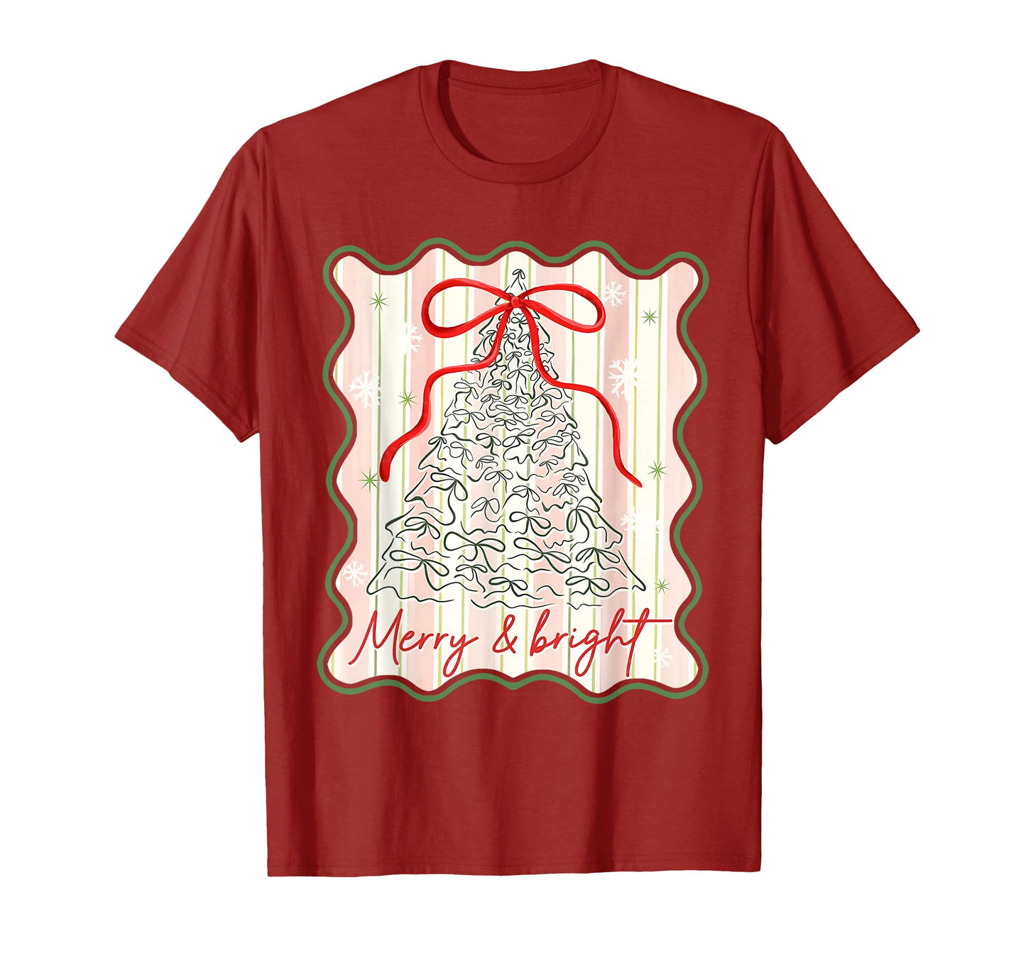 Merry & Bright Coquette Bow Christmas Xmas Pajamas Holiday T-Shirt